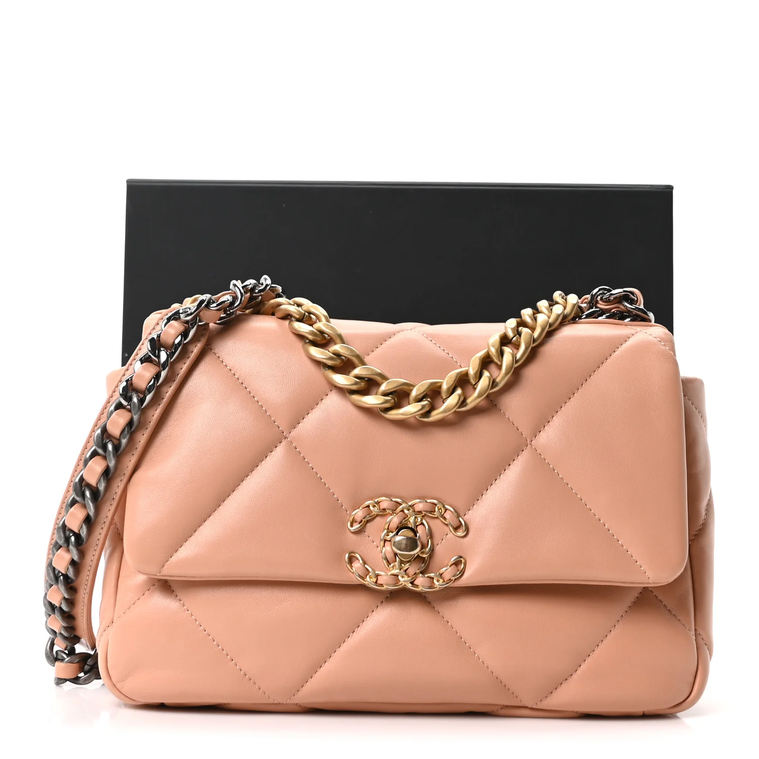 Lambskin Quilted Medium Chanel 19 Flap Beige - Top Club