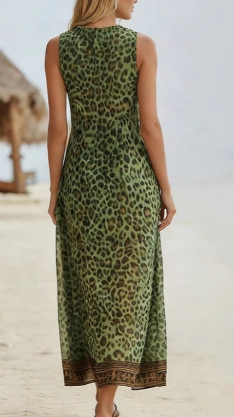Women's Leopard Print Casual Sleeveless V-Neck Dress - Nordfashionstorm - Women's Clothing, Fashion for You - Nordfashionstorm.com