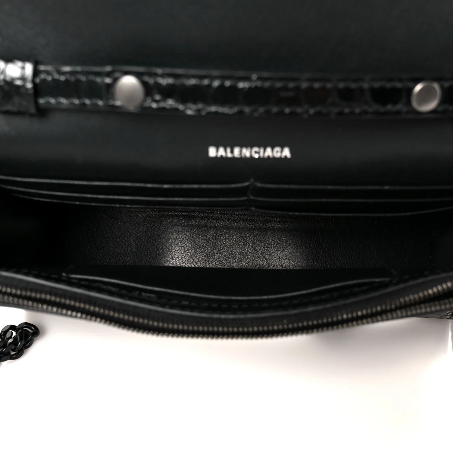 Shiny Calfskin Monochrome Crocodile Embossed Hourglass Chain Bag Black - Top Club