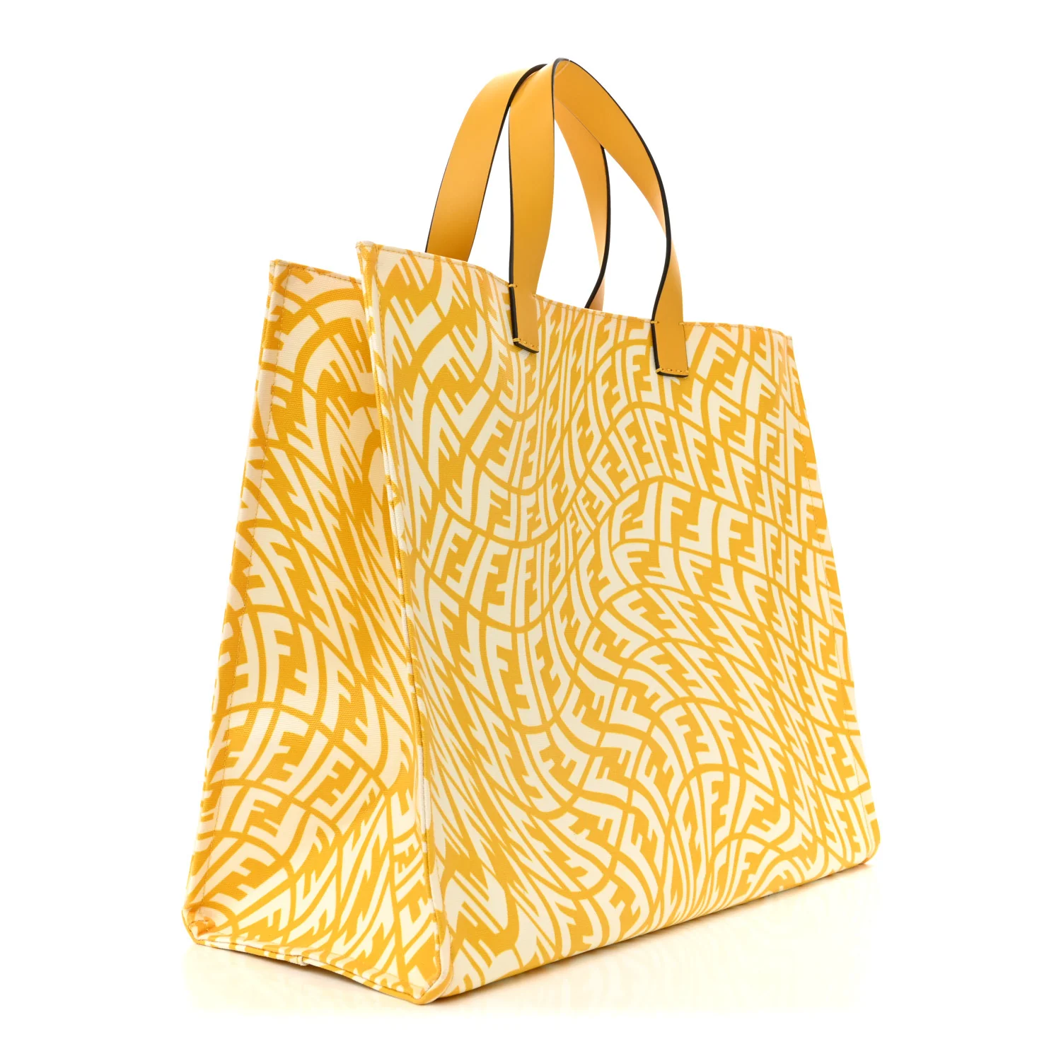 X SARAH COLEMAN Glazed Canvas Vitello King FF Vertigo Shopping Tote Bag Mimosa White - Top Club