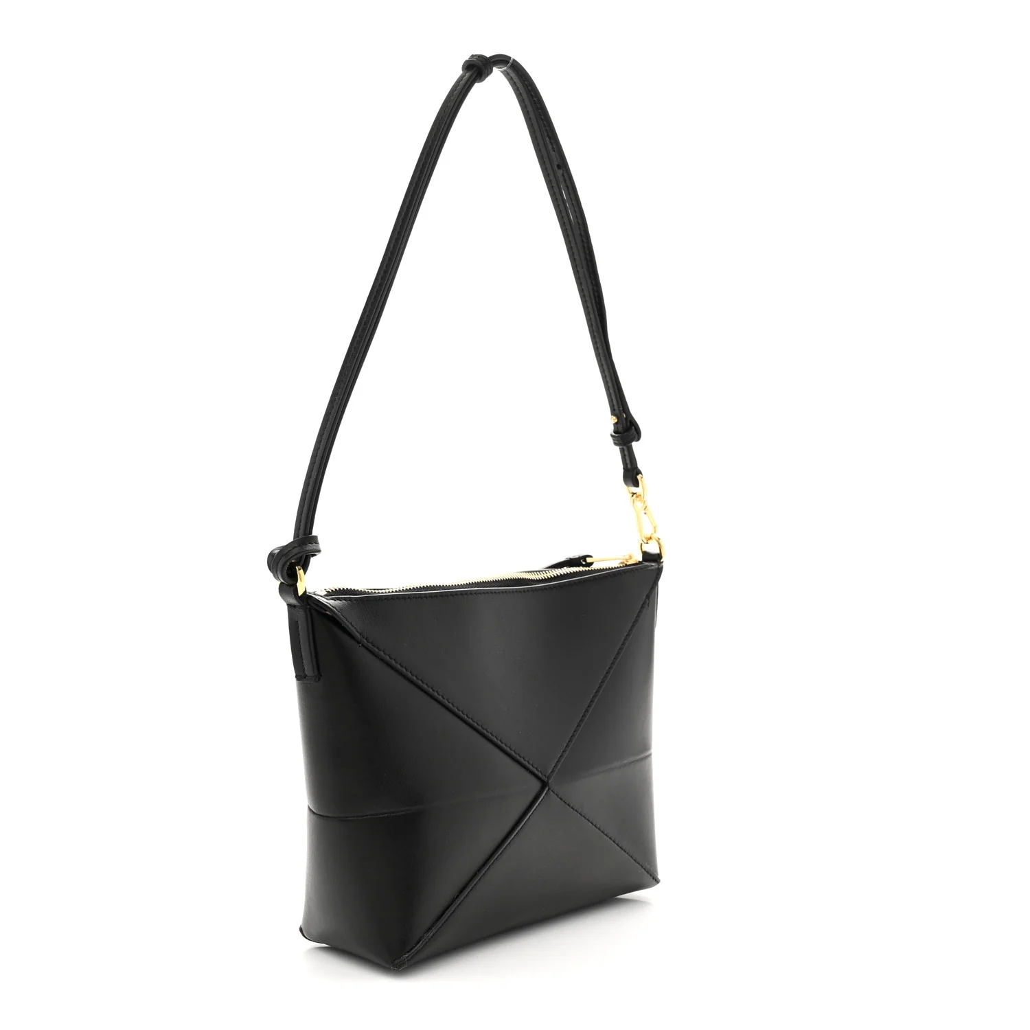 Shiny Calfskin Puzzle Fold Pouch Black - Top Club
