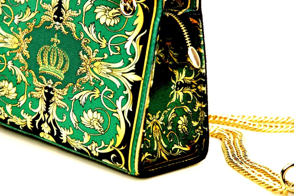 Pompöös by Luxus women's handbag Baroque Flowers with crown and rhinestones green / black / gold 25 x H. 20 cm - designed by Harald Glööckler
