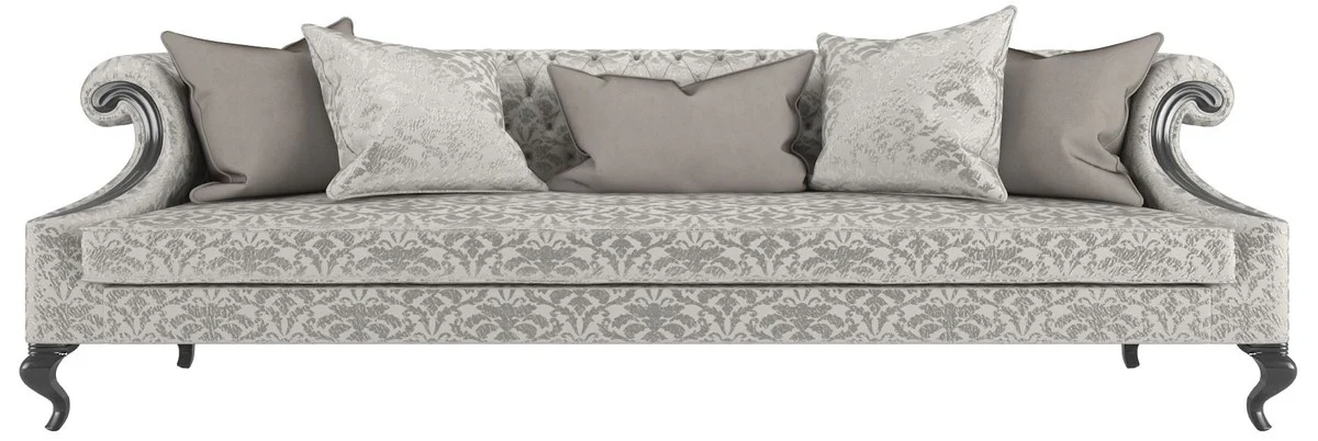 Luxury Baroque Living Room Set Silver / Gray / Black - 2 Sofas & 2 Armchairs & 1 Coffee Table & 2 Side Tables - Living Room Furniture in Baroque Style - Noble Baroque Furniture