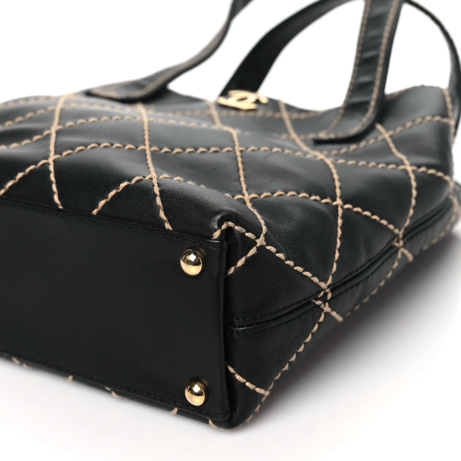Calfskin Stitch Small Surpique Tote Black - Top Club