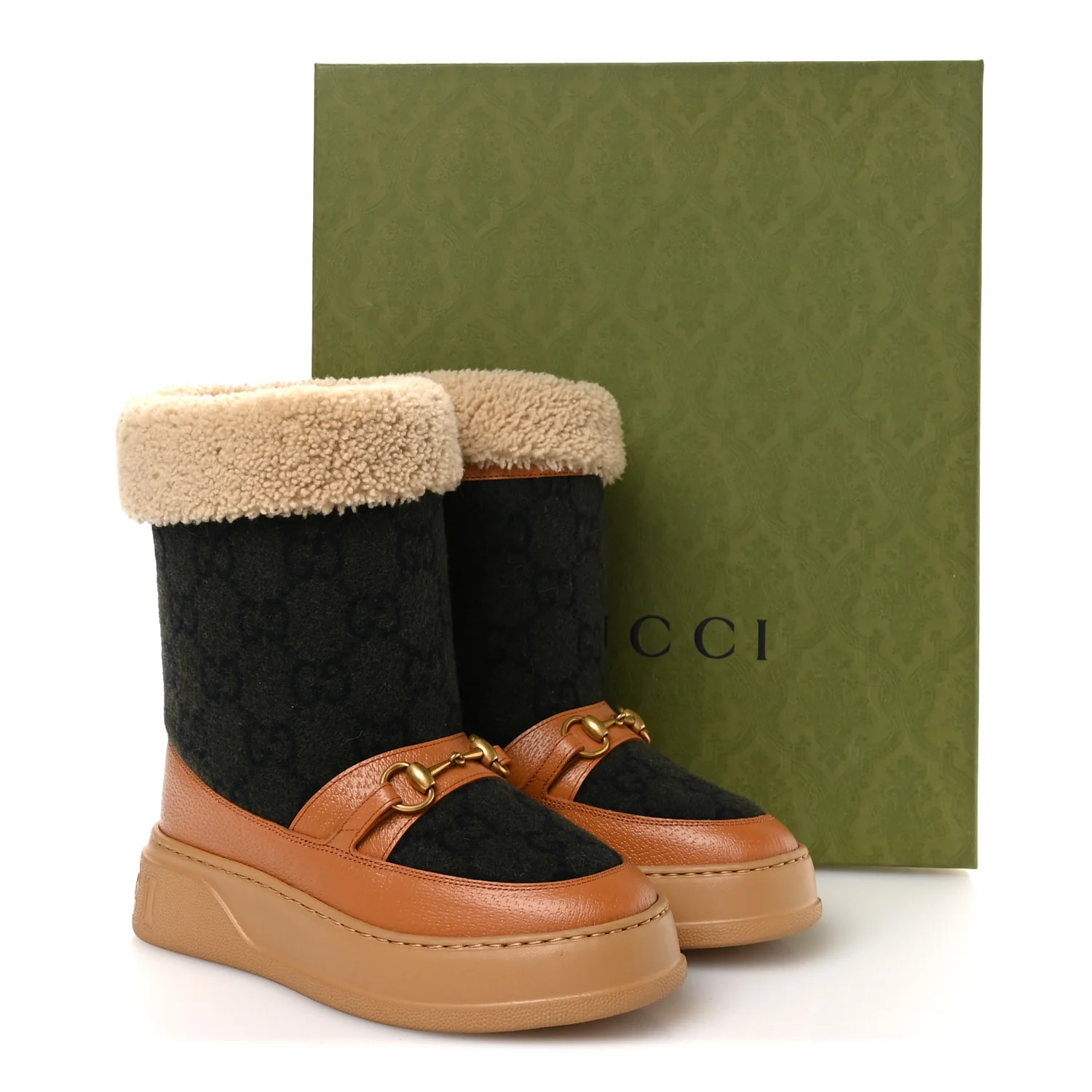 Covered Wool Monogram Textured Dollar Calfskin Shearling Horsebit Snow Boots 37 Underwood Blue Hazel Brown - Top Club