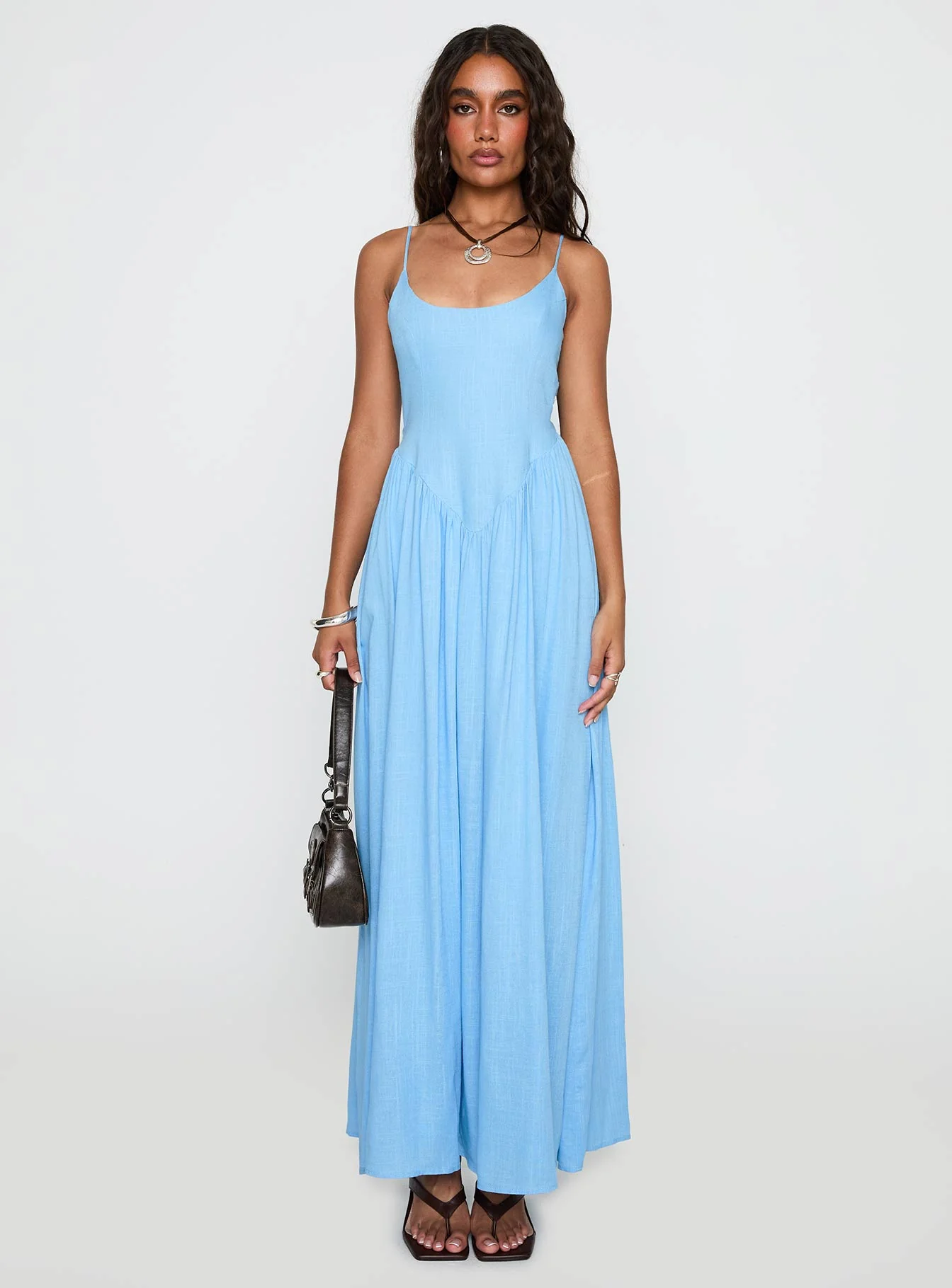 Palisades Tie Up Maxi Dress Blue