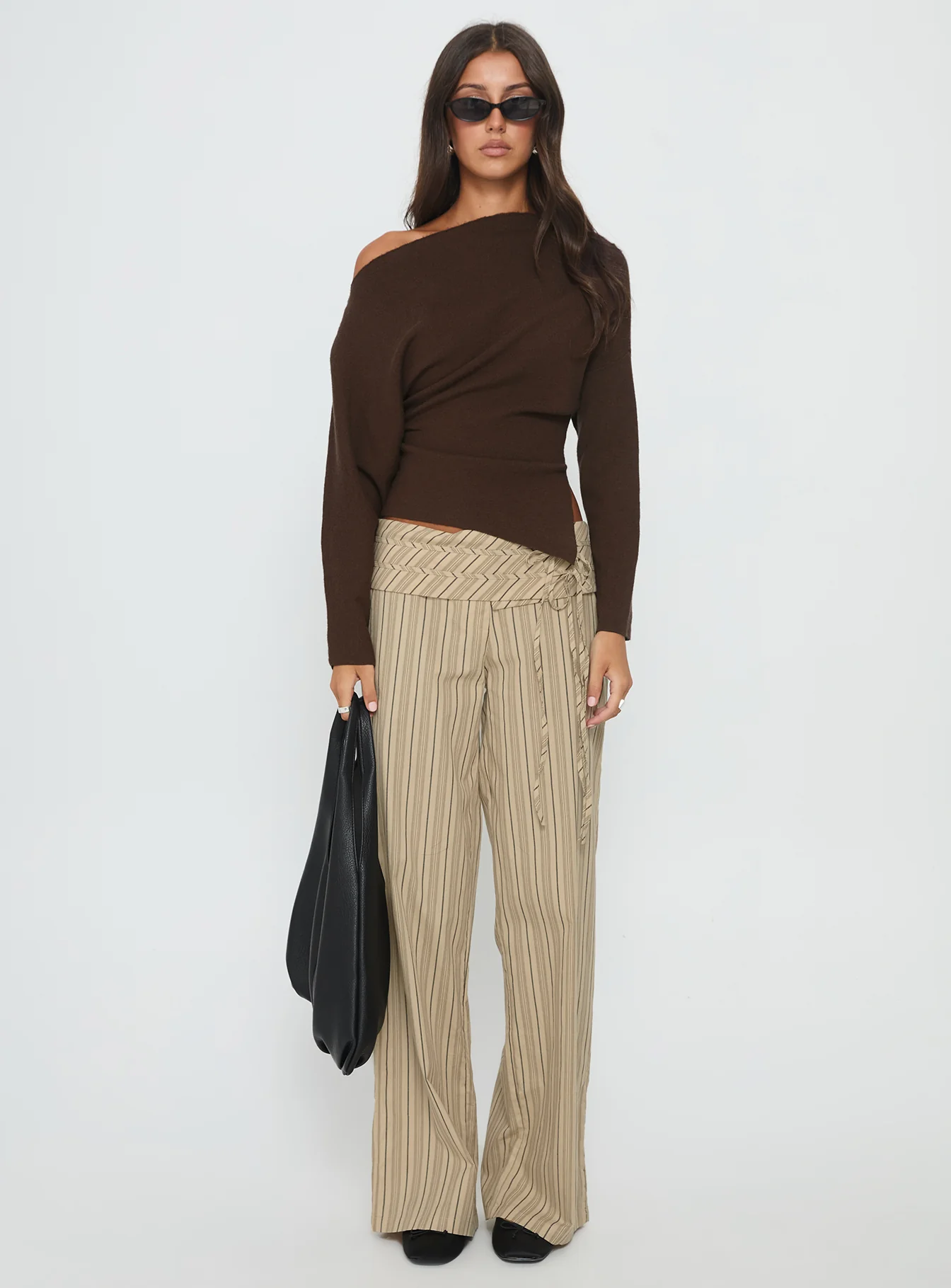 Kaelith Off Shoulder Knit Sweater Brown