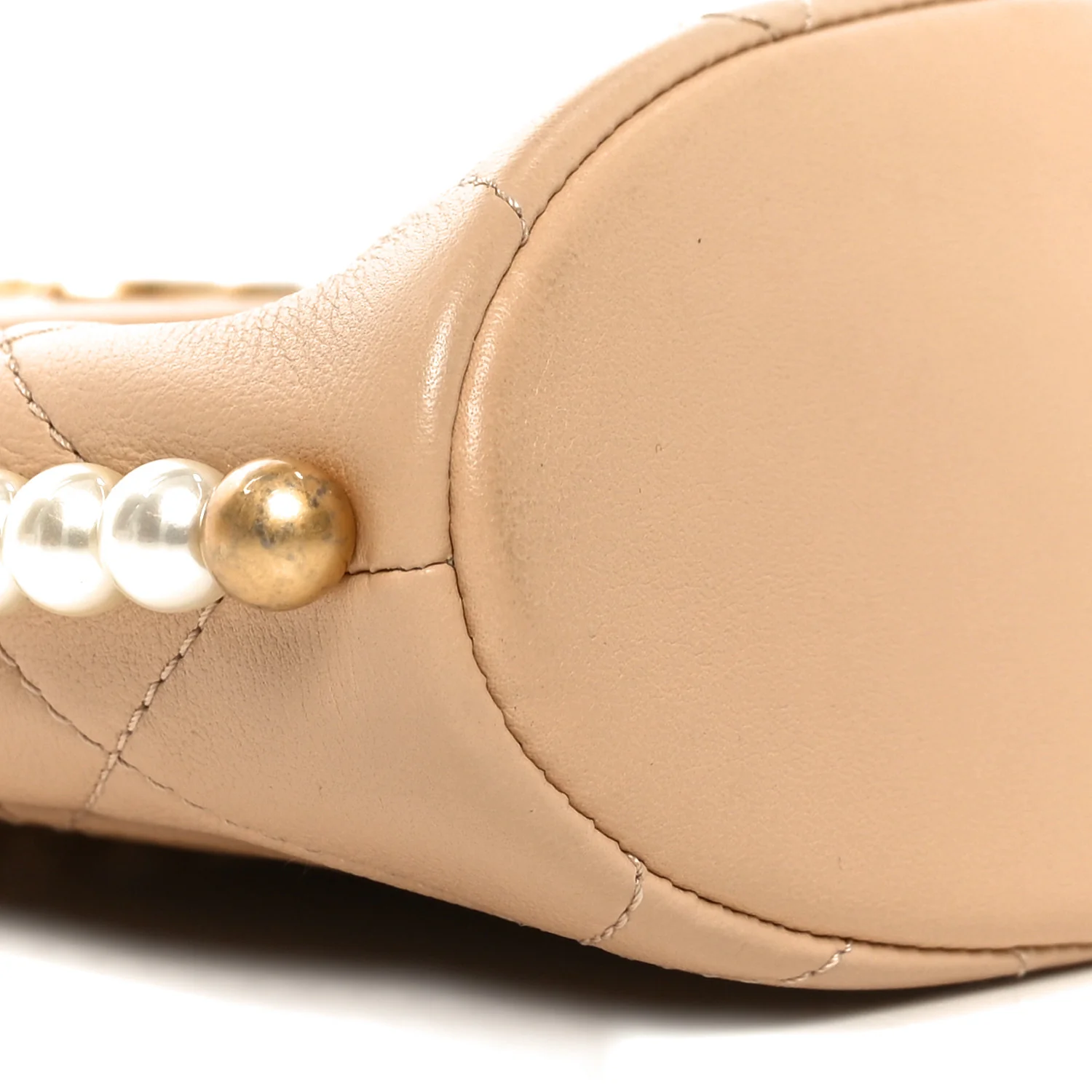 Calfskin Quilted Pearl Small Hobo Bag Beige - Top Club