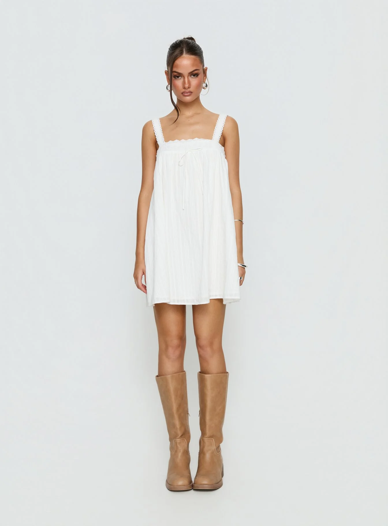 Reason To Stay Lace Trim Floaty Mini Dress White