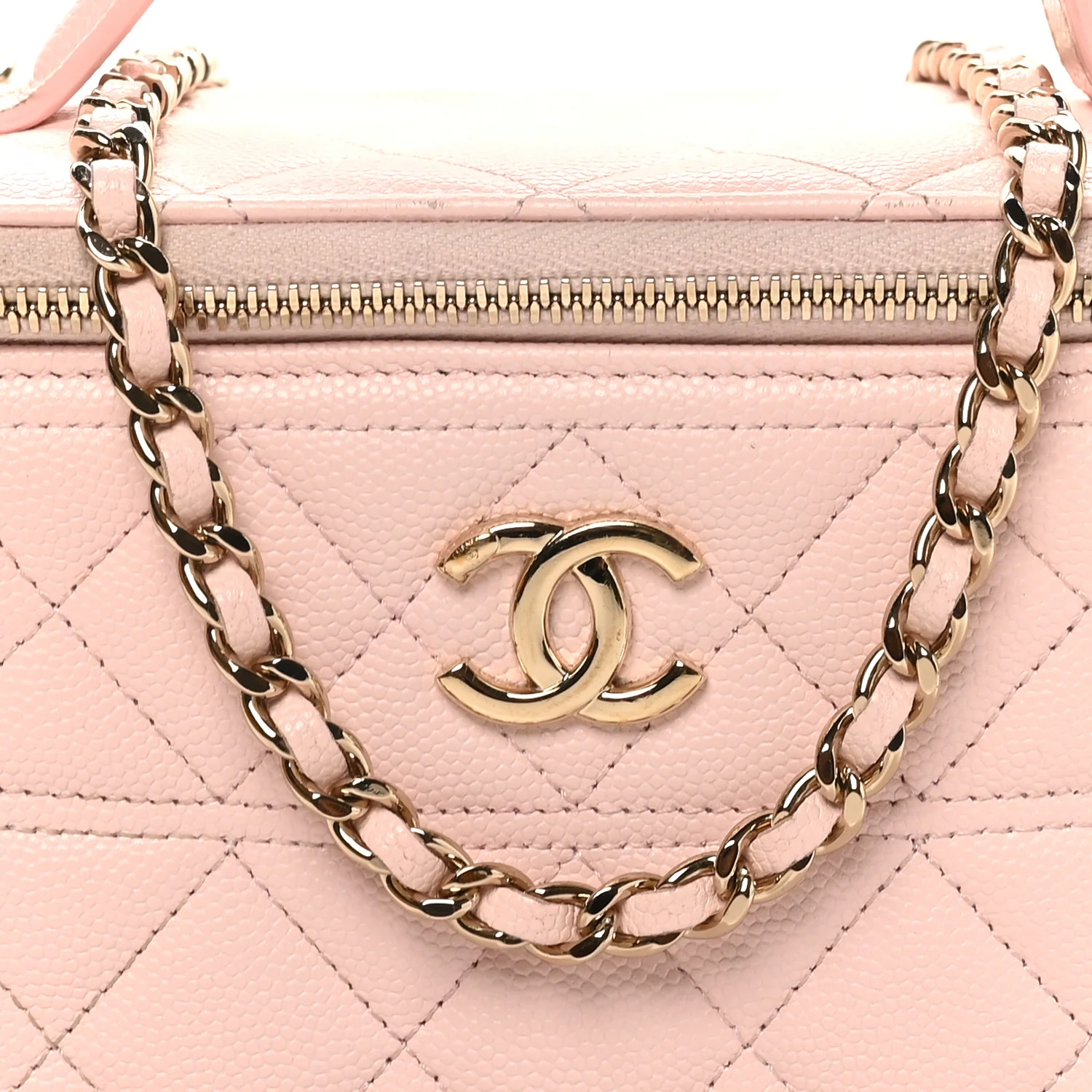 Caviar Quilted Top Handle Vanity With Chain Light Pink - Top Club