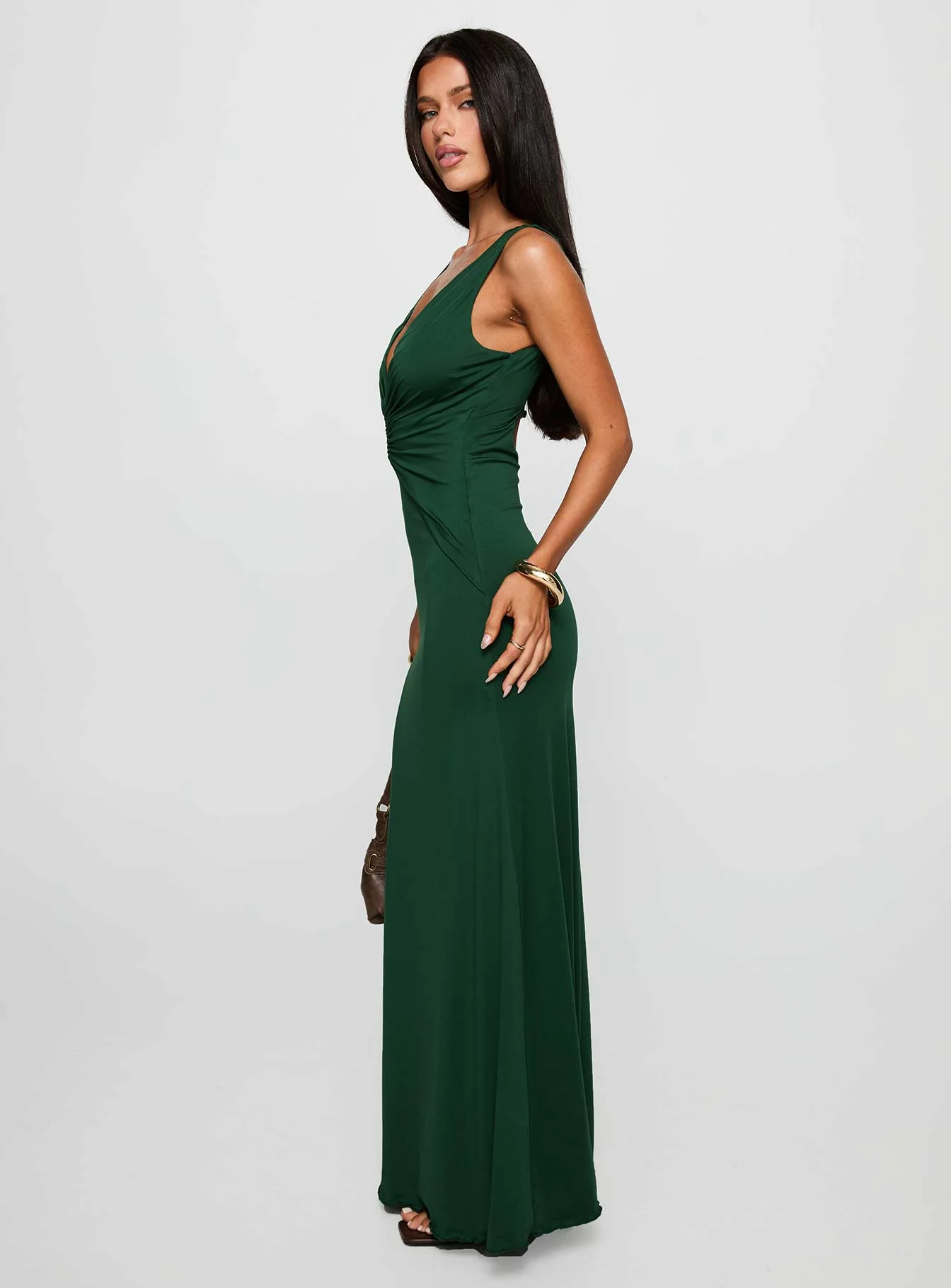 Frederica Plunge Maxi Dress Forest Green