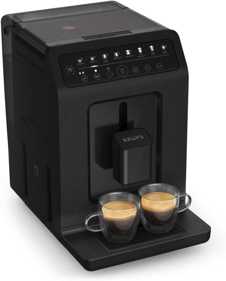 Krups EA897B10 Evidence Eco-Design Macchina da caffè automatica, Expresso, Capuccino, Quattro Force, Sistema One-Touch, 8 bevande preimpostate, Bevande personalizzabili, Nero