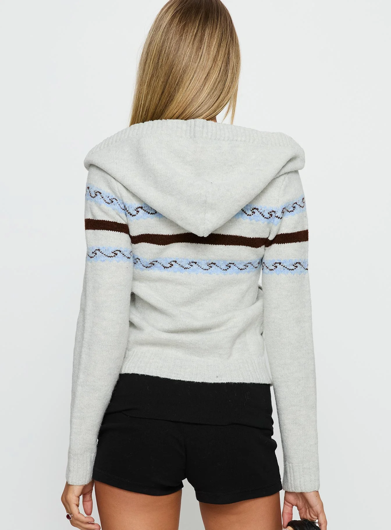 Zaylina Graphic Zip Through Knit Sweater Grey
