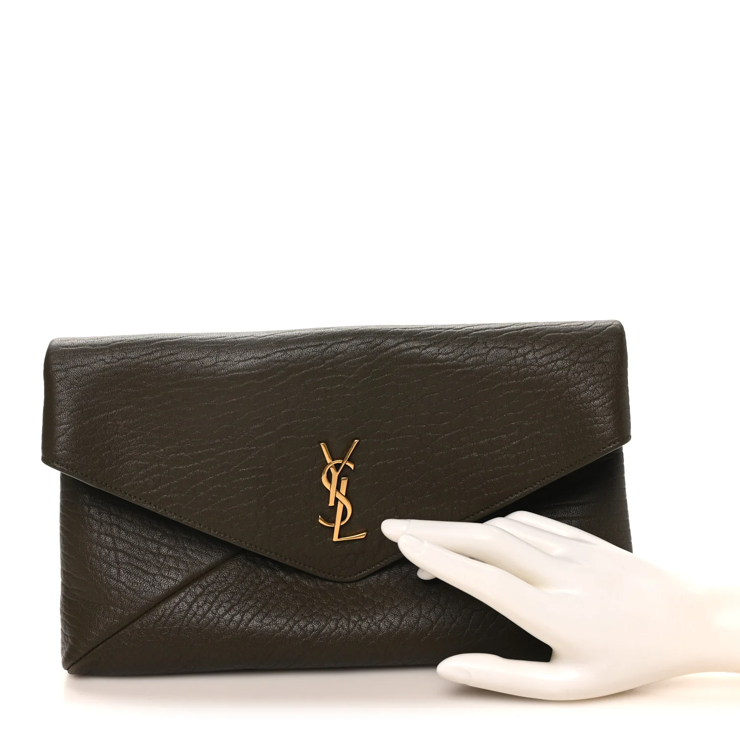 Grained Lambskin Large Cassandre Envelope Pouch Light Musk - Top Club