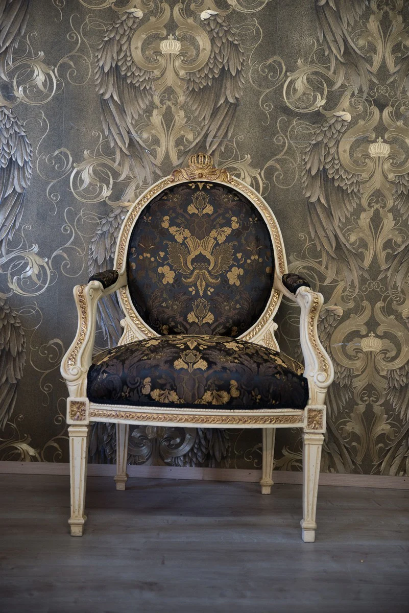 Pompöös by Baroque living room set cream / olive with golden pattern - Pompöös Baroque living room furniture designed by Harald Glööckler