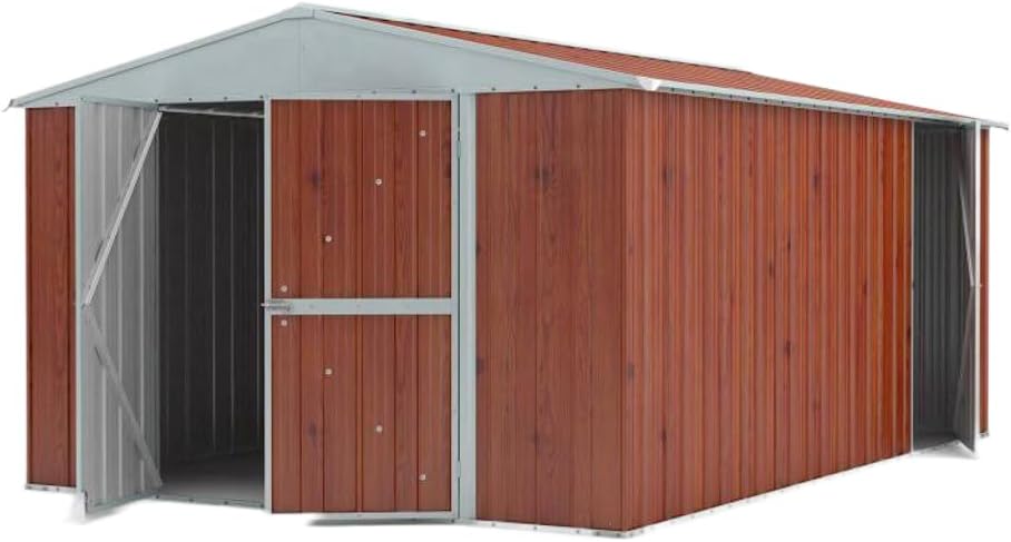 Box in Acciaio Zincato Casetta da Giardino in Lamiera 3.60 x 4.30 m x h2.10 m - 185 KG - 15 metri quadri (Finitura Legno)