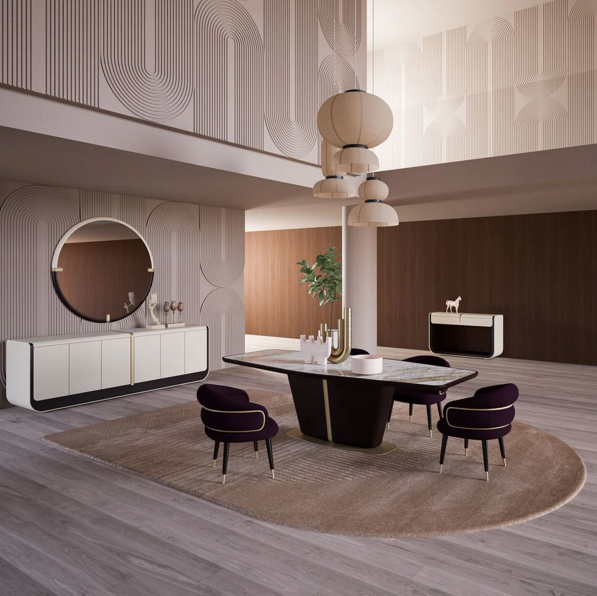 Luxury dining room chair set of 8 purple / black / beige - kitchen chairs with armrests - dining room furniture - restaurant furniture - hotel furniture - luxury furniture