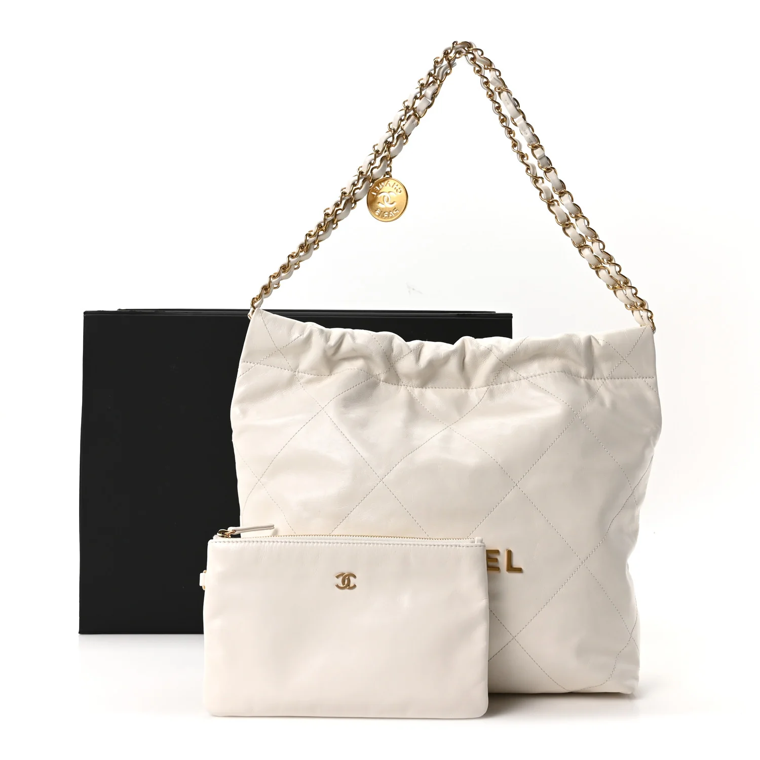 Shiny Calfskin Quilted Small Chanel 22 White - Top Club