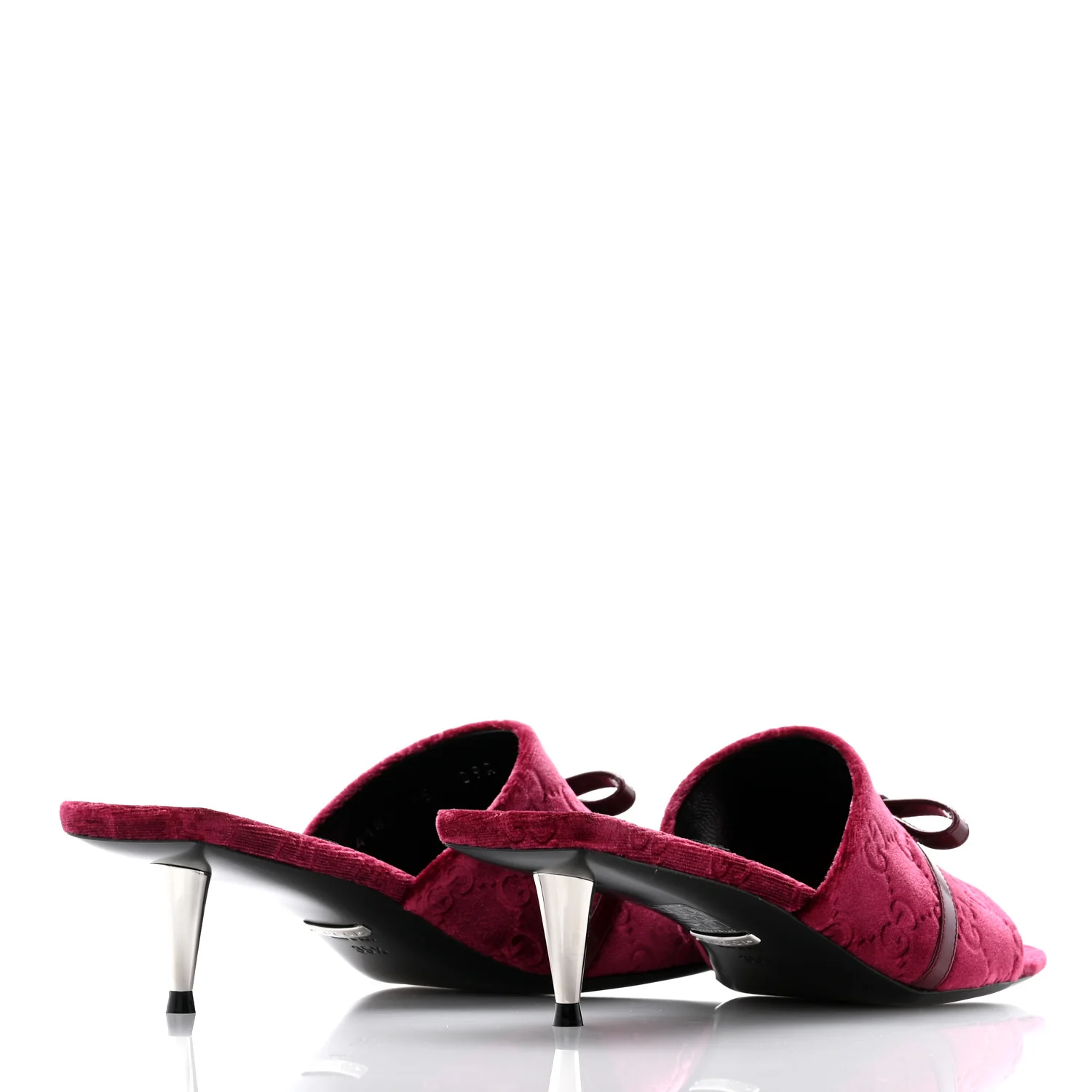 New Velvet Ashmir Regent Calfskin GG Monogram Square Toe Bow 45mm Slide Sandals 35.5 Red Grape - Top Club