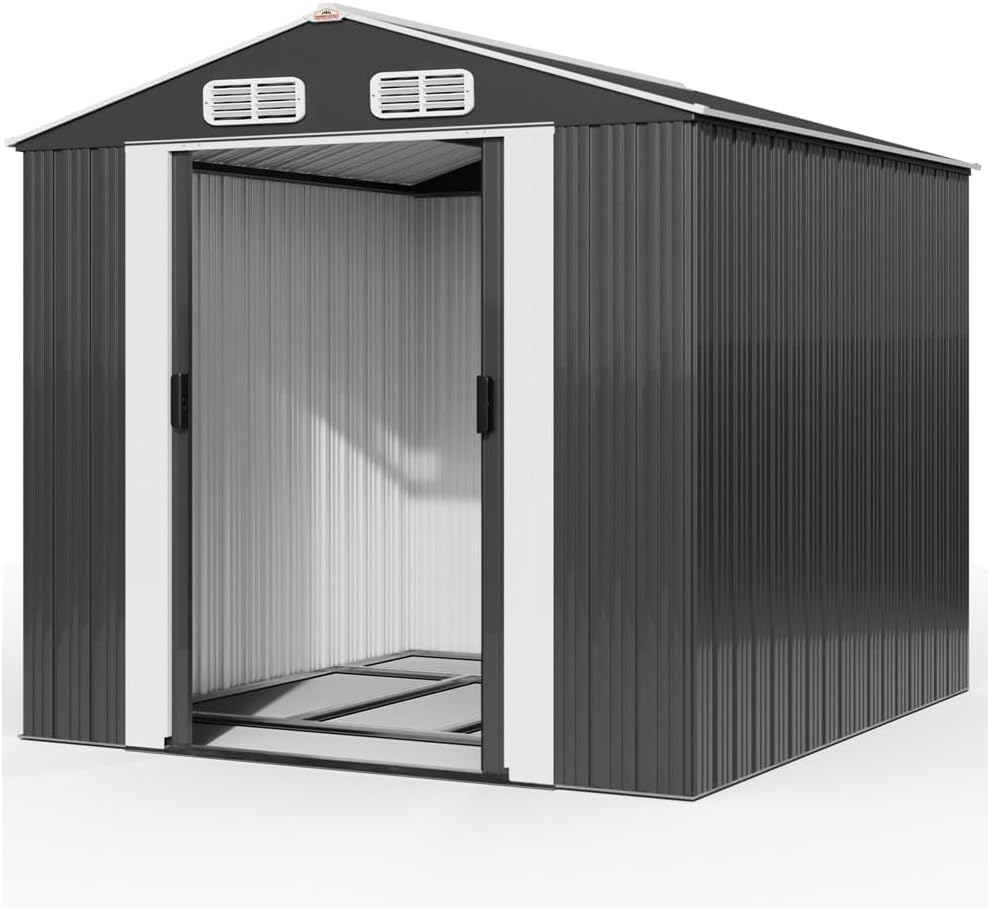 Deuba Capanno da Giardino XXXL Metallo 8m² Fondamenta 312x257x177, 5cm Porta Scorrevole Casetta per Attrezzi 14,7m³ Antracite