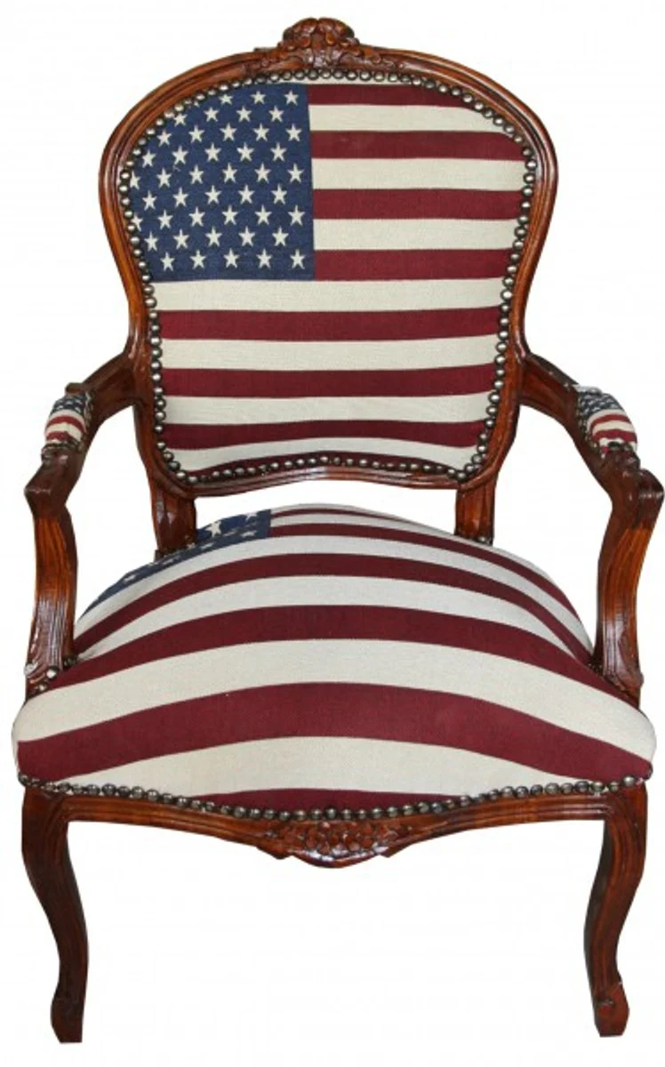 Barock Salon Stuhl Mod1 USA Design / Mahagoni Braun - USA Stil