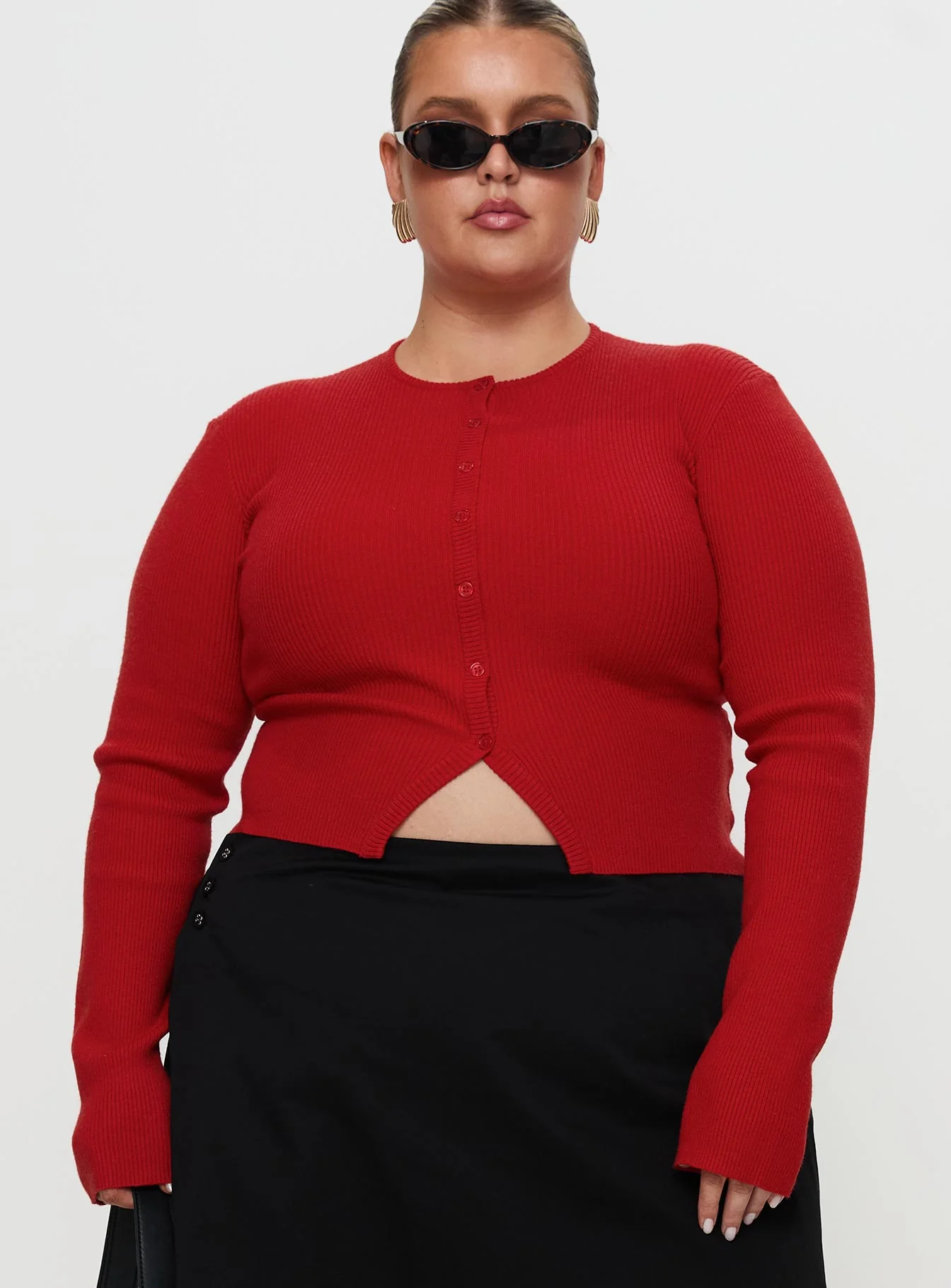 Suzu Long Sleeve Knit Top Red Curve