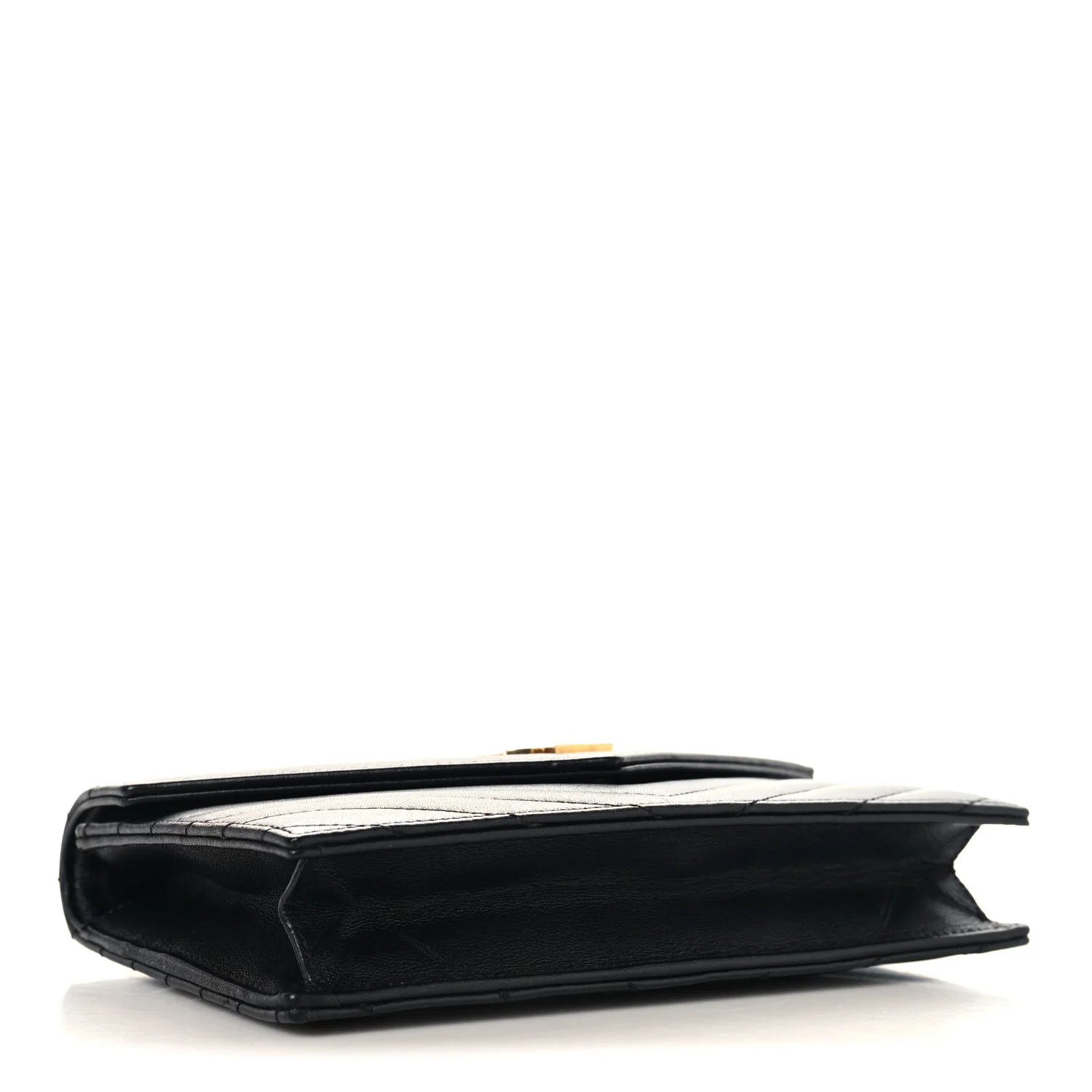 Calfskin Matelasse Chevron Monogram Envelope Chain Wallet Black - Top Club