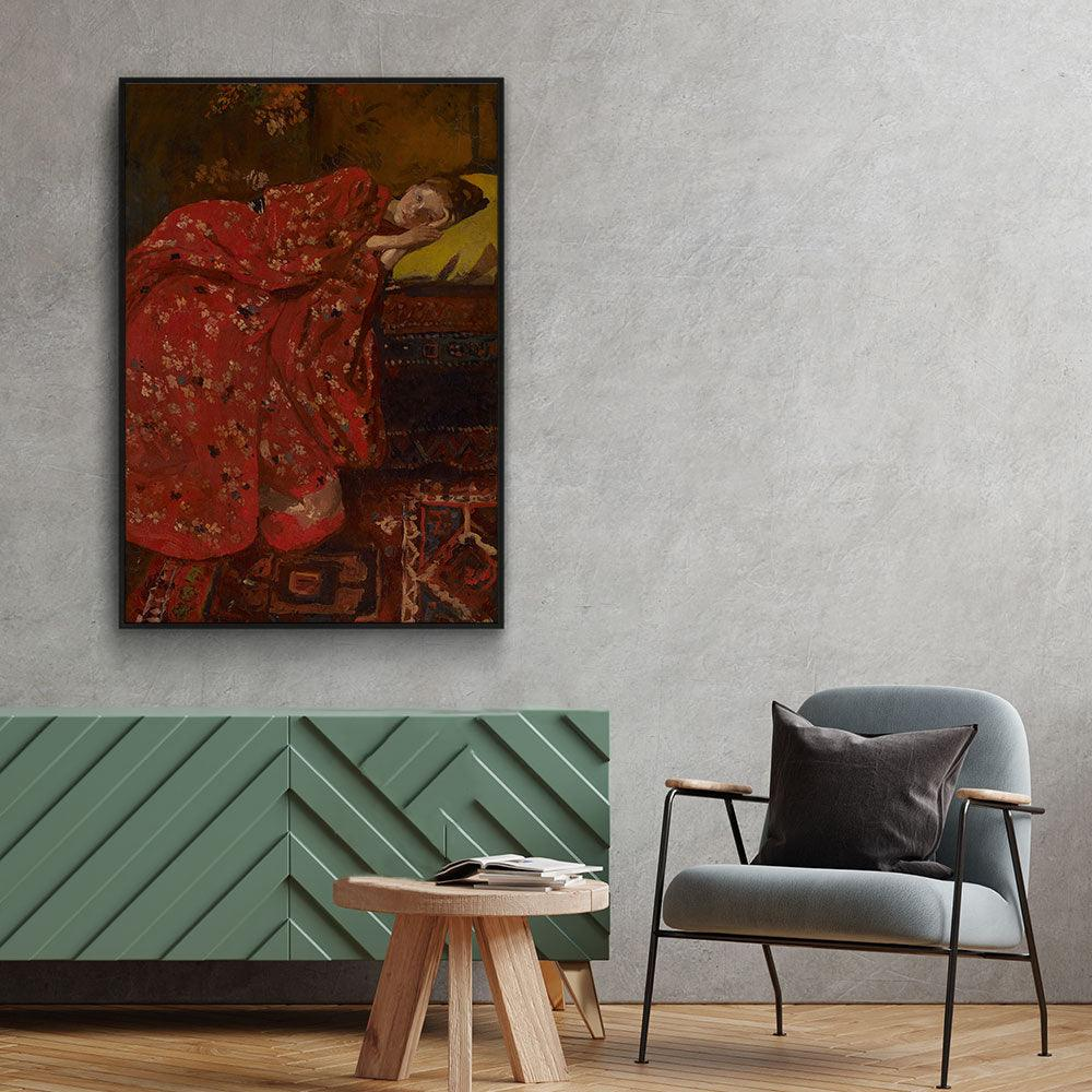 Walljar canvas schilderij - Breitner - Meisje In Rode Kimono Canvas schilderij - 120 x 180 cm