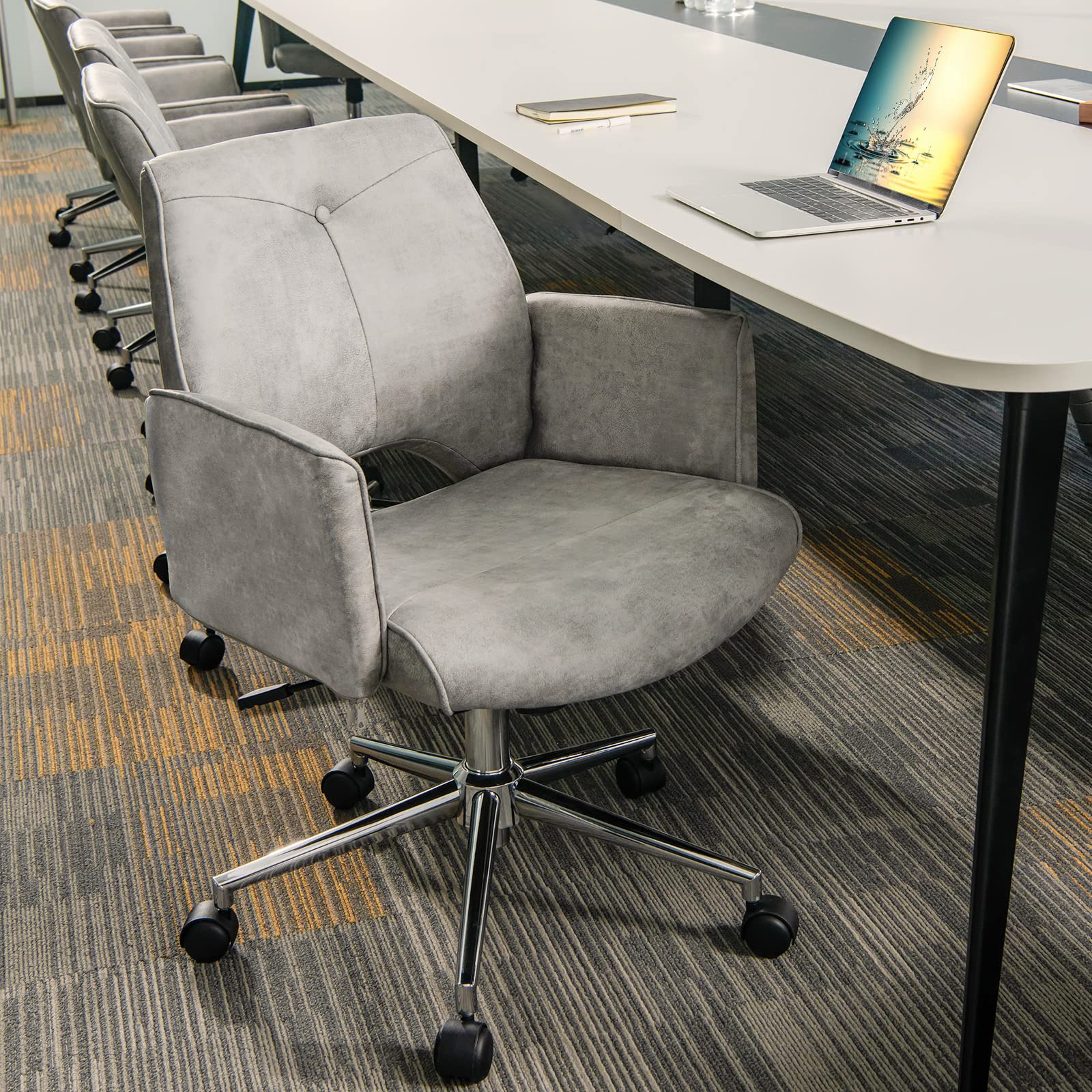 BEFOUNDLOVELY Home Office Desk Chair, Faux Leather Desk Chair with Wheels and Armrests, Height Adjustable