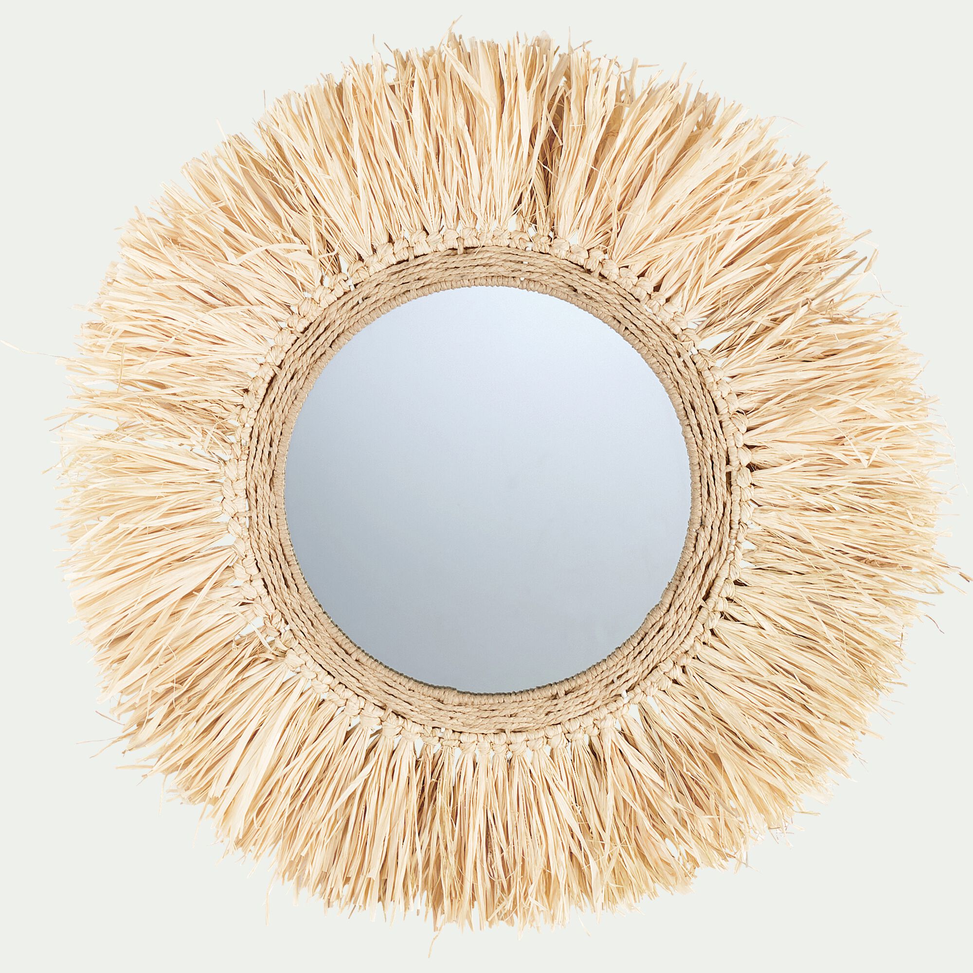 FARO - Miroir rond avec franges en raphia D65cm
