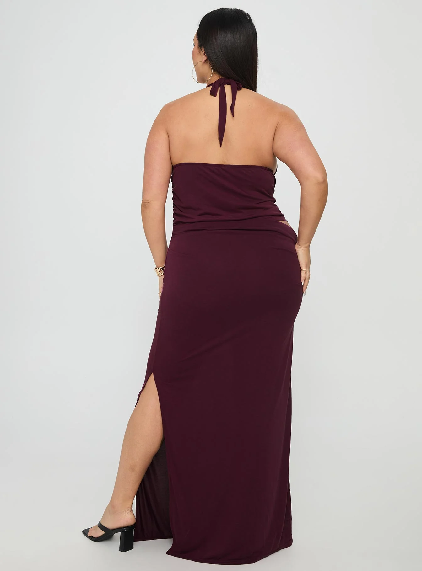 Imeraldia Hardware Halter Maxi Dress Currant Curve