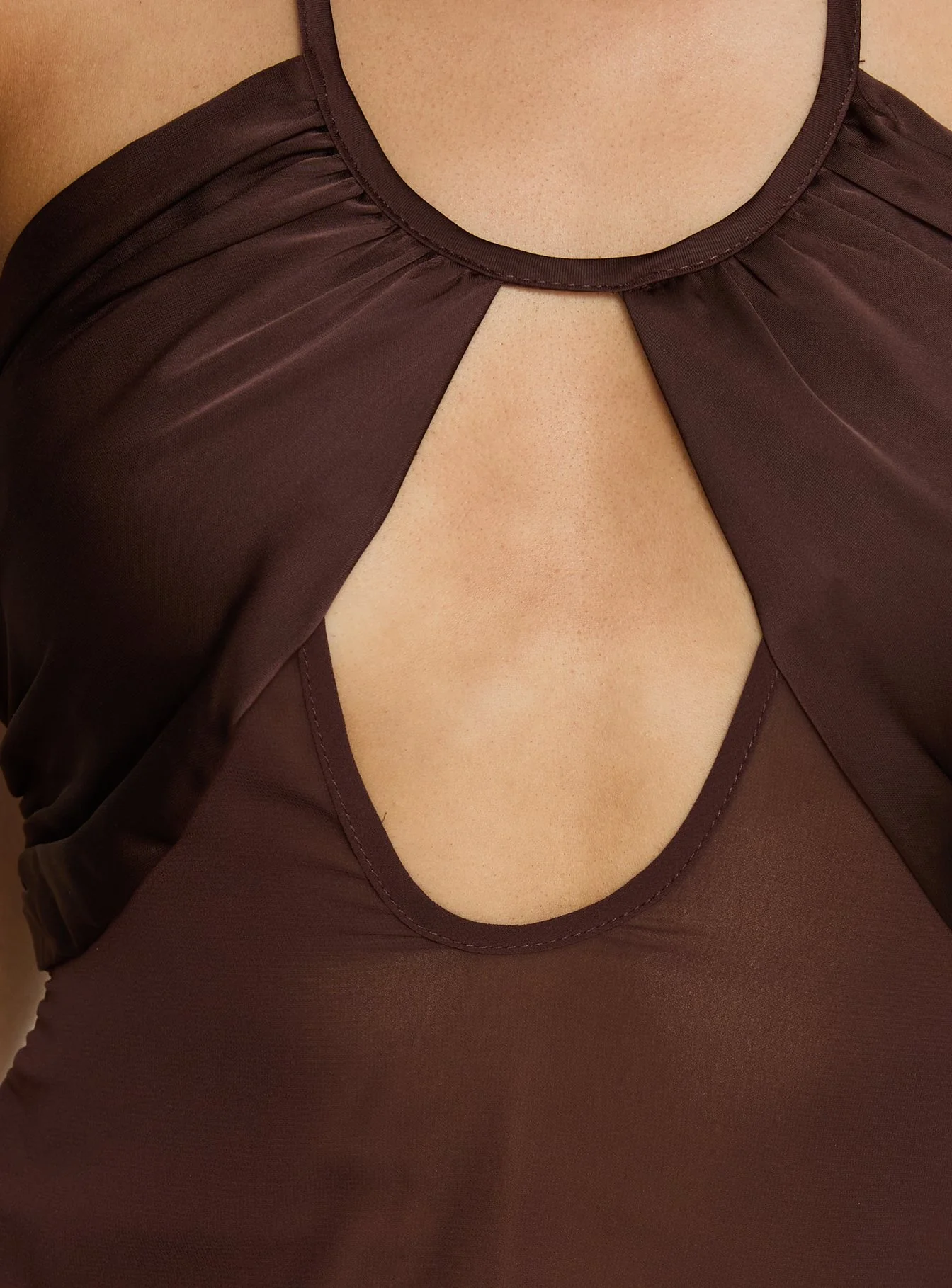 Whisperer Halter Chiffon Top Brown