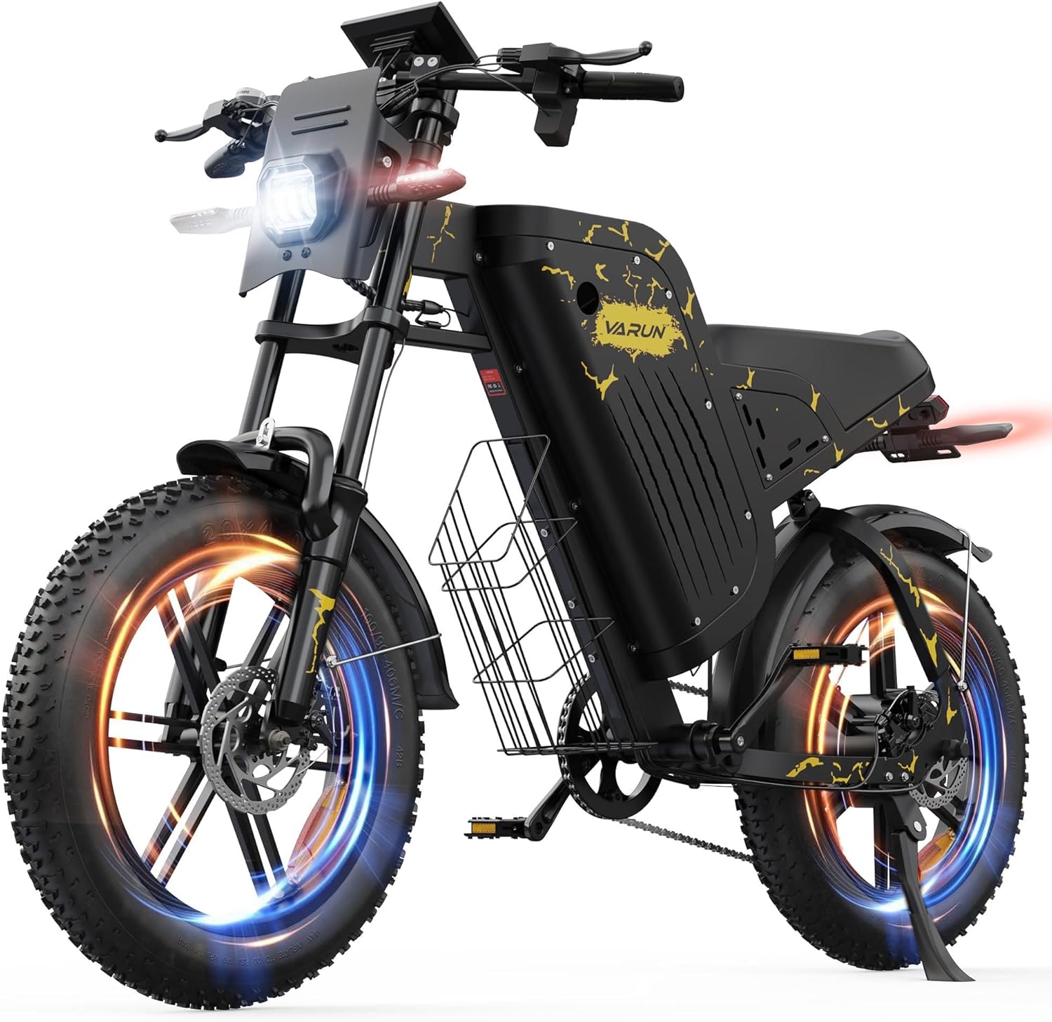 VARUN Bici Elettrica, 20''*4.0 Bicicletta Elettrica Fuoristrada, Batteria 48V 20.8/31.5Ah, Doppia Sospensione, Indicatori di Direzione Anteriori e Posteriori, E-Bike per Adulti a 7 Velocità