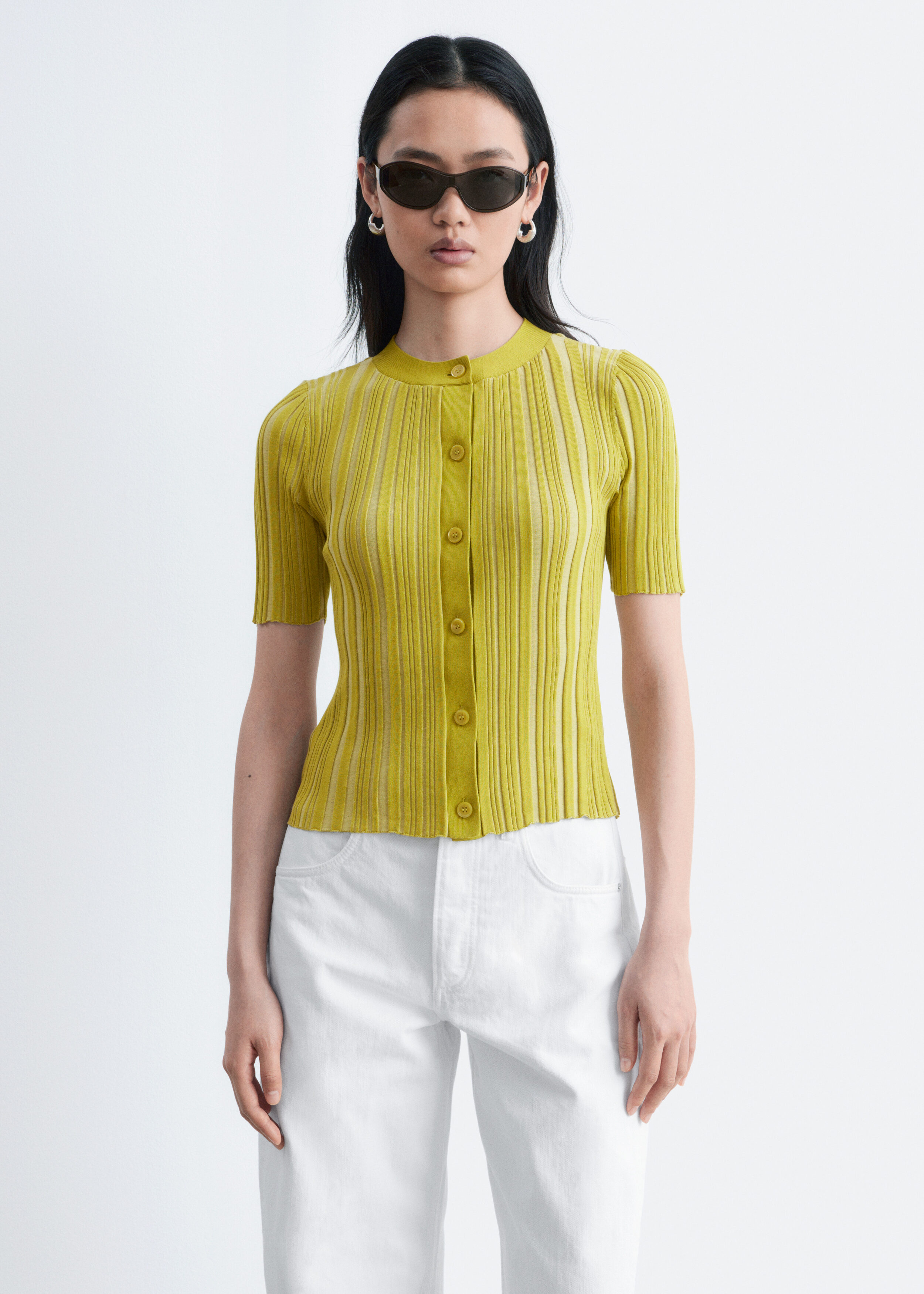 & Other Stories SHORT-SLEEVE RIB-KNIT CARDIGAN