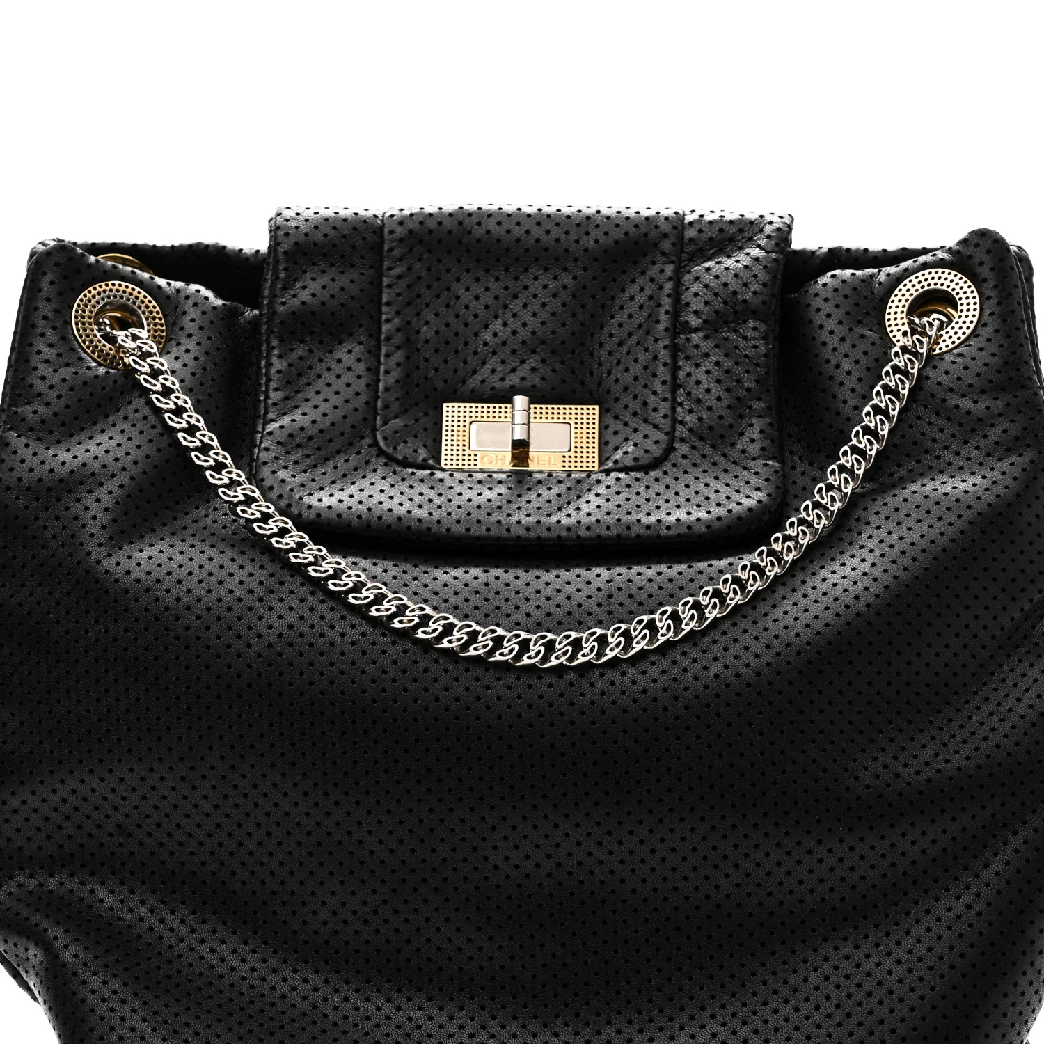 Calfskin Perforated Drill Tote Bag Black - Top Club