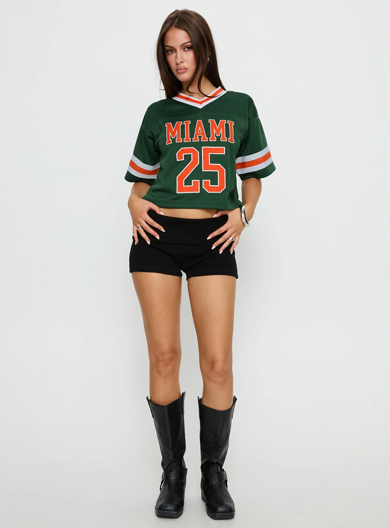 U Miami Cropped Football Jersey Tee Green