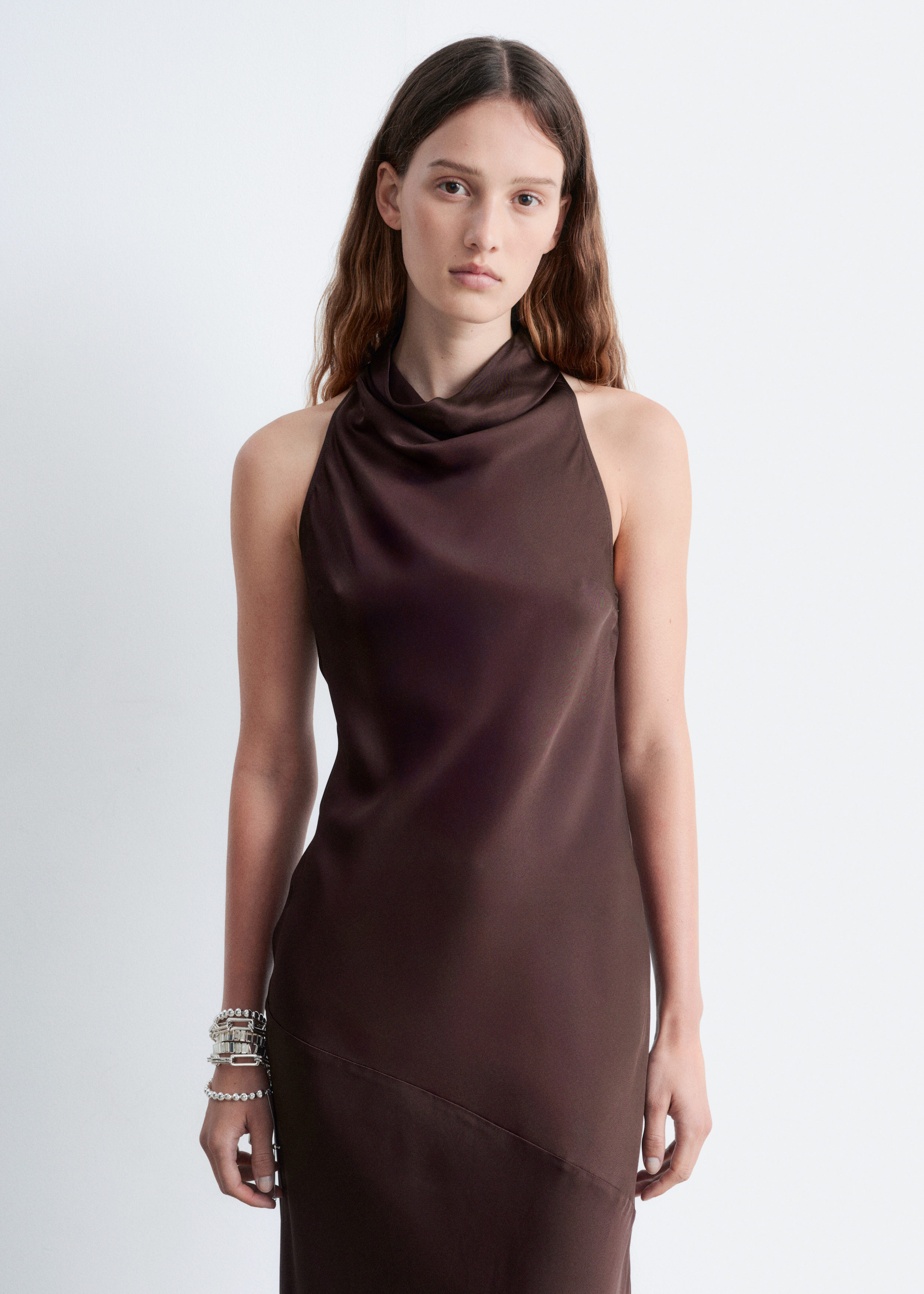 & Other Stories COWL-NECK SATIN MIDI DRESS