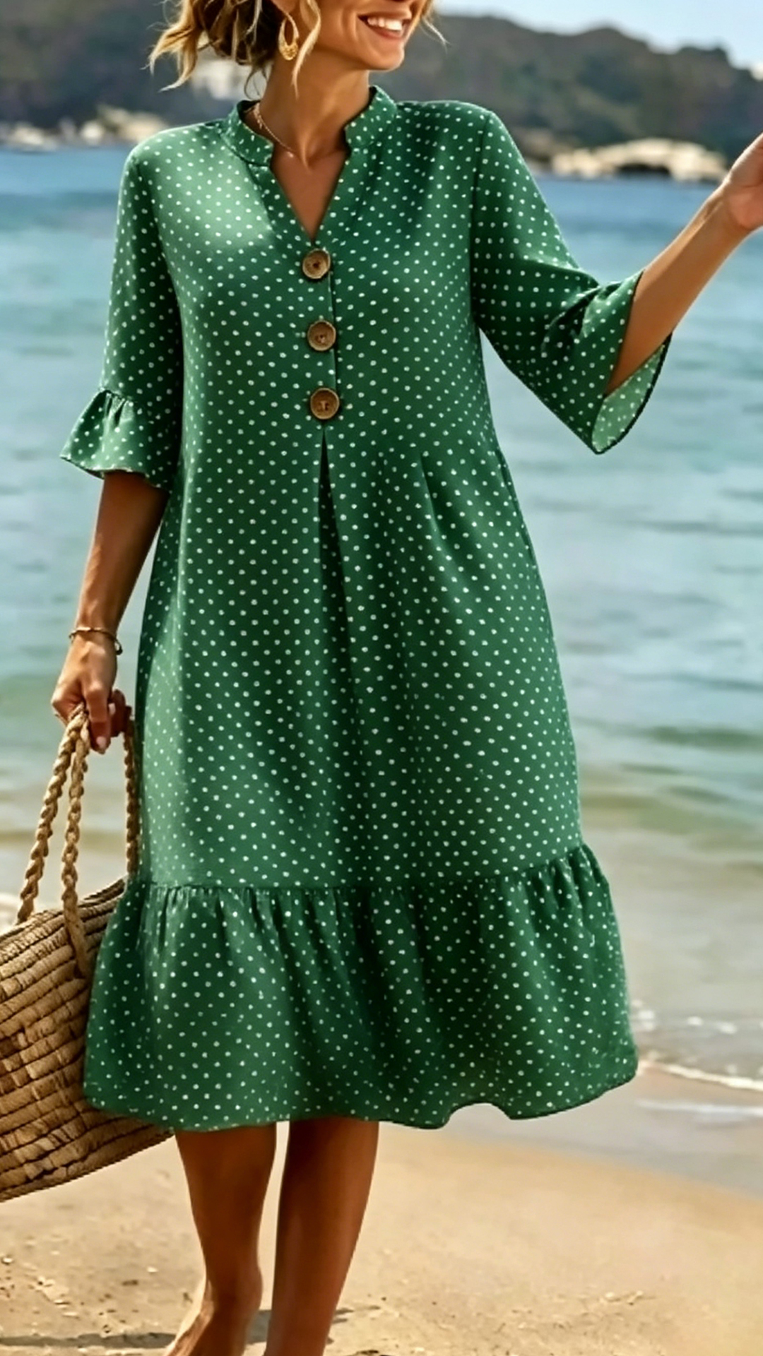 Women's Cotton-Blend Polka Dot Ruffle Hem Dress - Nordfashionstorm - Women's Clothing, Fashion for You - Nordfashionstorm.com