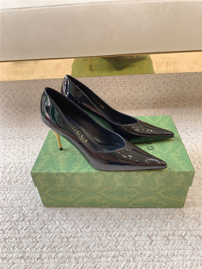 gucci metal heel pointed toe high heel patent leather shoes - Sneaker Replica Workshop