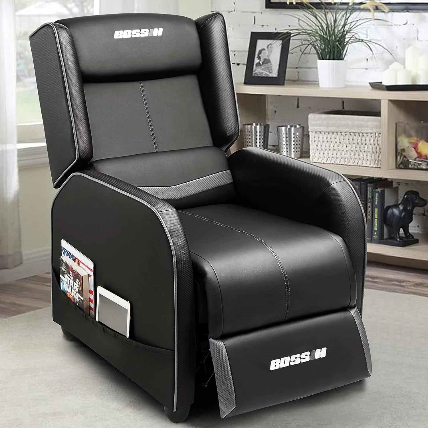 PUKAMI Gaming Recliner Chair for Adults 400 lb Racing Style Sofa Big and Tall PU Leather Recliner Seating Modern Ergonomic Lounge Recliner Chair Comfortable Home Movie Theater for Living Room