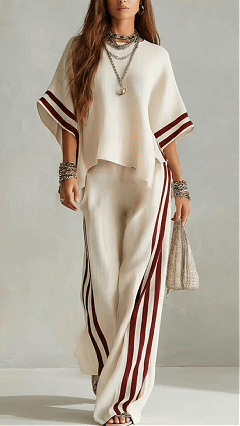 Women's Striped Patchwork Irregular Hem Casual Wide-Leg Pants Two-Piece Set - Nordfashionstorm - Women's Clothing, Fashion for You - Nordfashionstorm.com