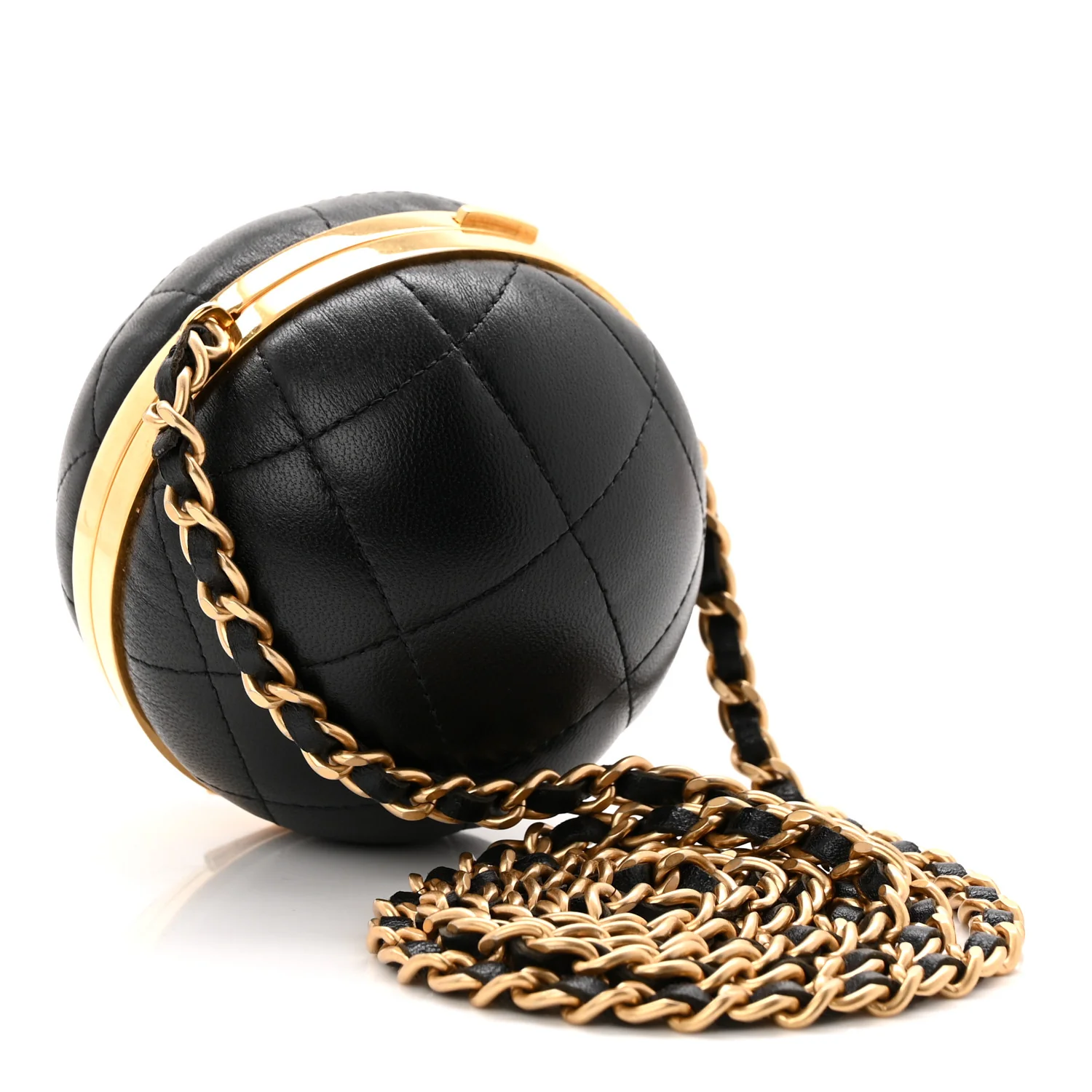 Lambskin Quilted Sphere Minaudiere Chain Clutch Black - Top Club