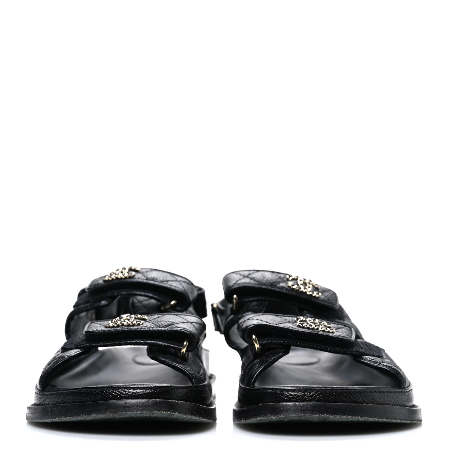 Grained Calfskin Velcro Dad Sandals 39 Black - Top Club