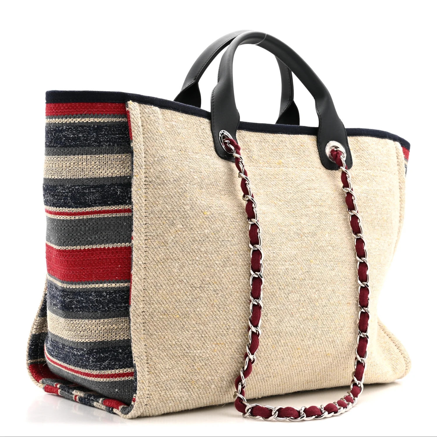 Striped Canvas Medium Deauville Tote Beige - Top Club