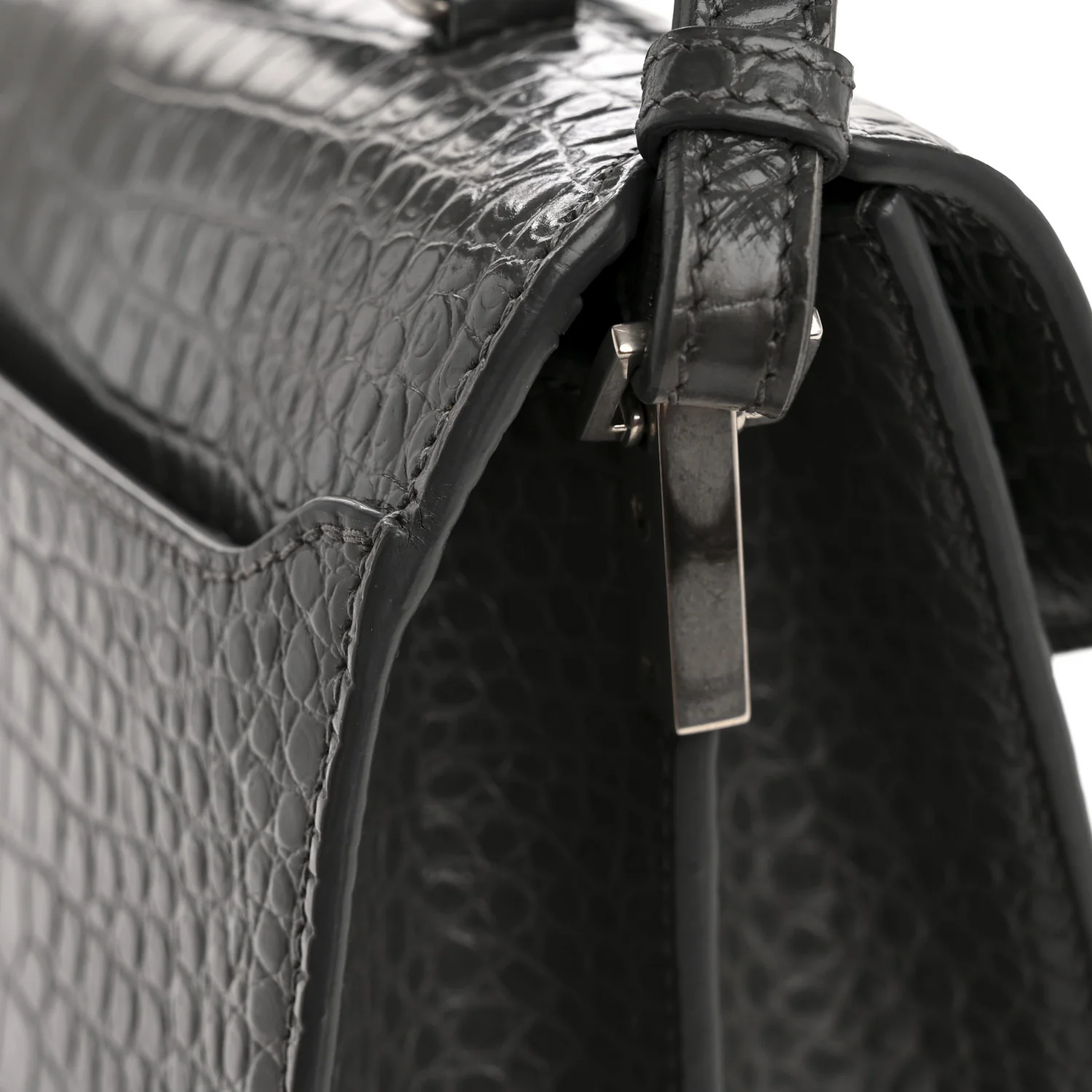 Calfskin Crocodile Embossed Medium Classic Monogram Cassandra Top Handle Fog - Top Club
