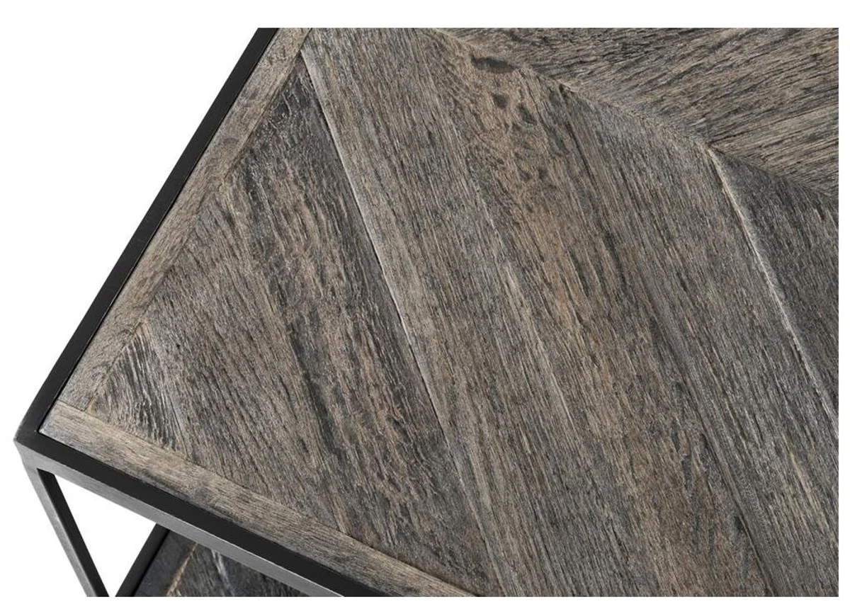 Designer side table made of galvanized steel and weathered oak - luxury collection