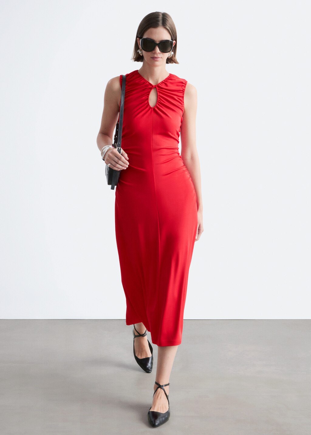 & Other Stories RUCHED KEYHOLE-NECK MIDI DRESS