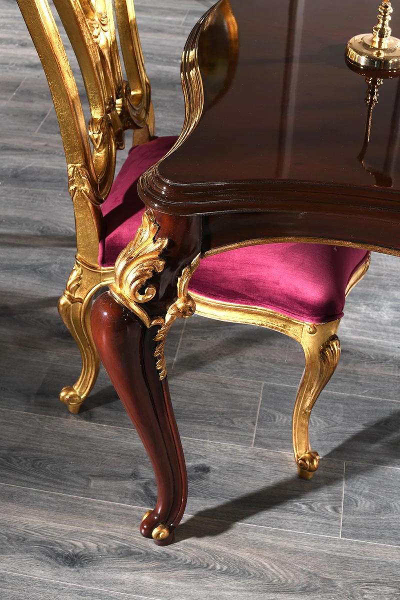 Luxury Baroque dining table dark brown / gold 238 x 118 x H. 81 cm - Magnificent kitchen table - Solid wood dining room table - Baroque dining room furniture