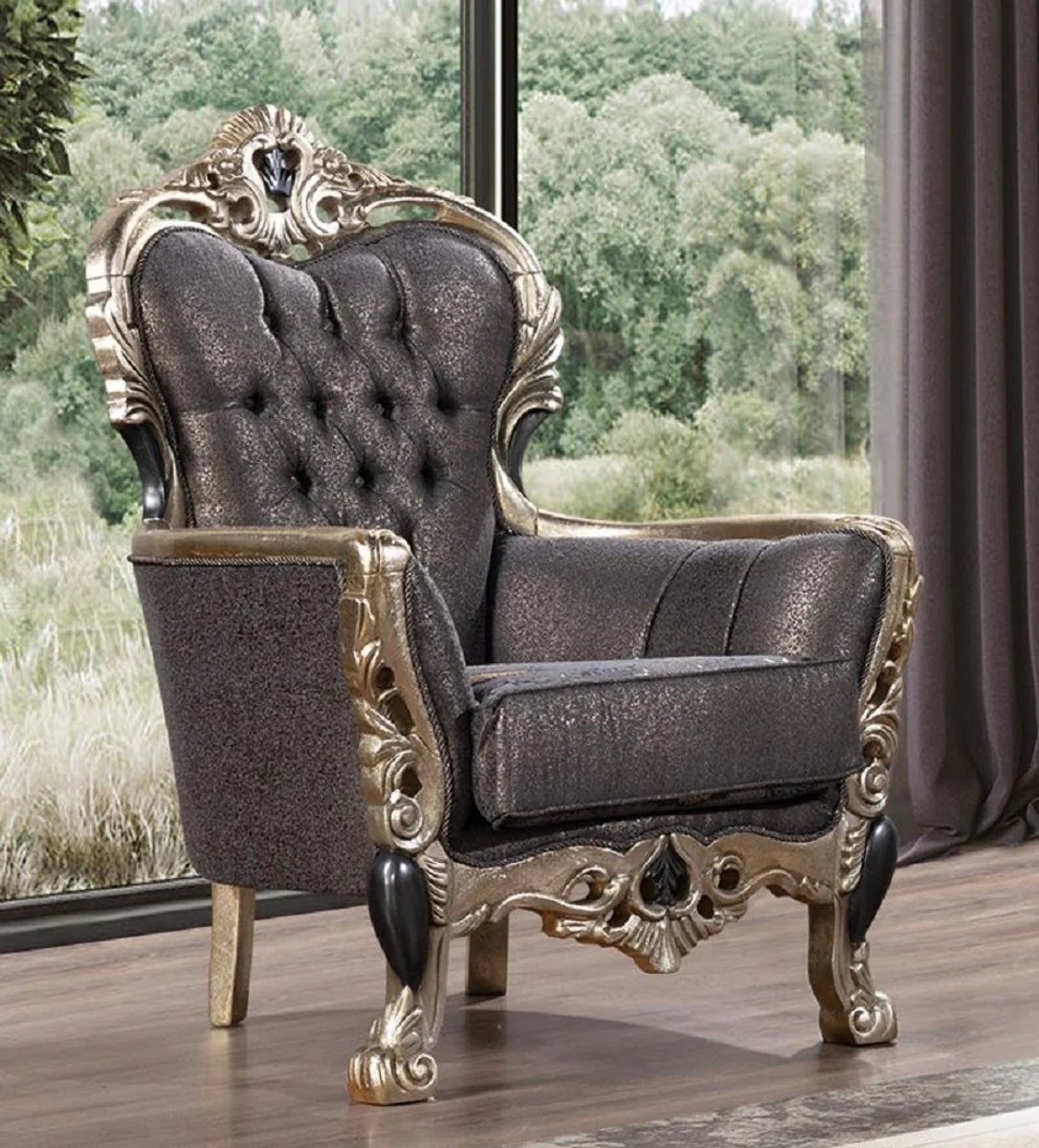 Luxury Baroque Living Room Set Purple / Antique Gold / Black - 2 Baroque Sofas & 2 Baroque Armchairs & 1 Baroque Coffee Table - Luxury Living Room Furniture in Baroque Style - Baroque Furniture
