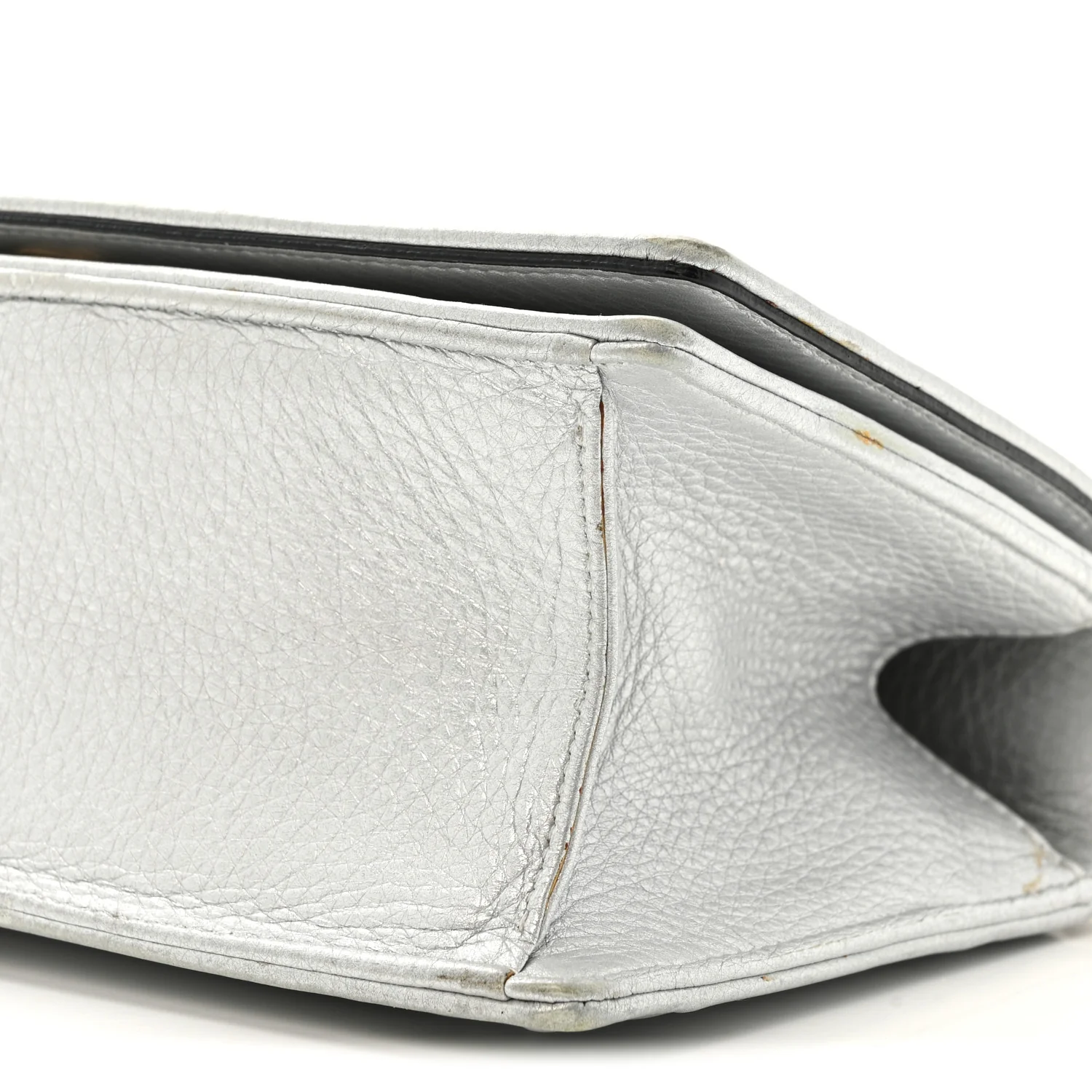 Metallic Grained Calfskin Diorama Wallet on Chain Pouch Silver - Top Club